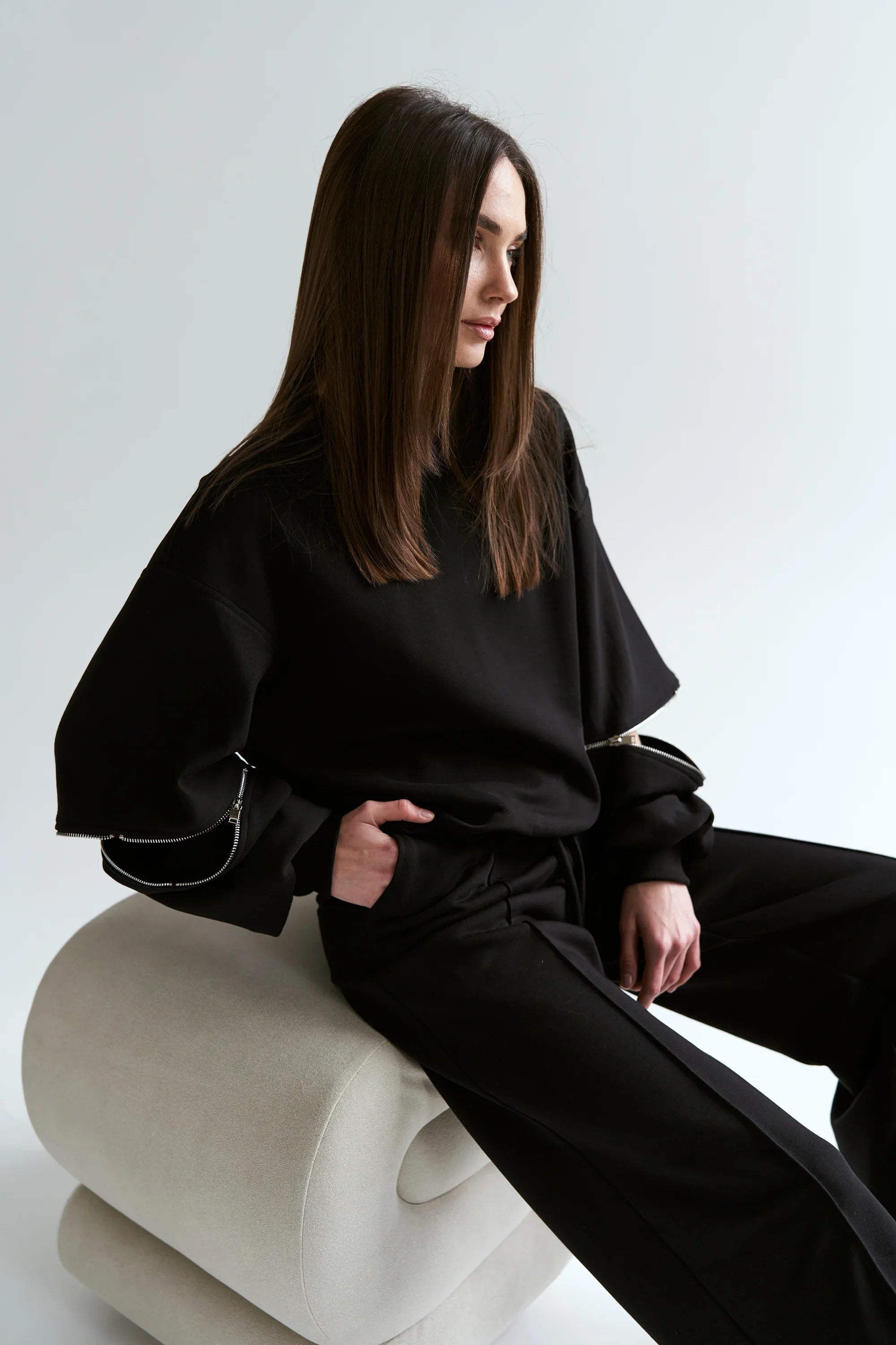 Straight knit trousers black