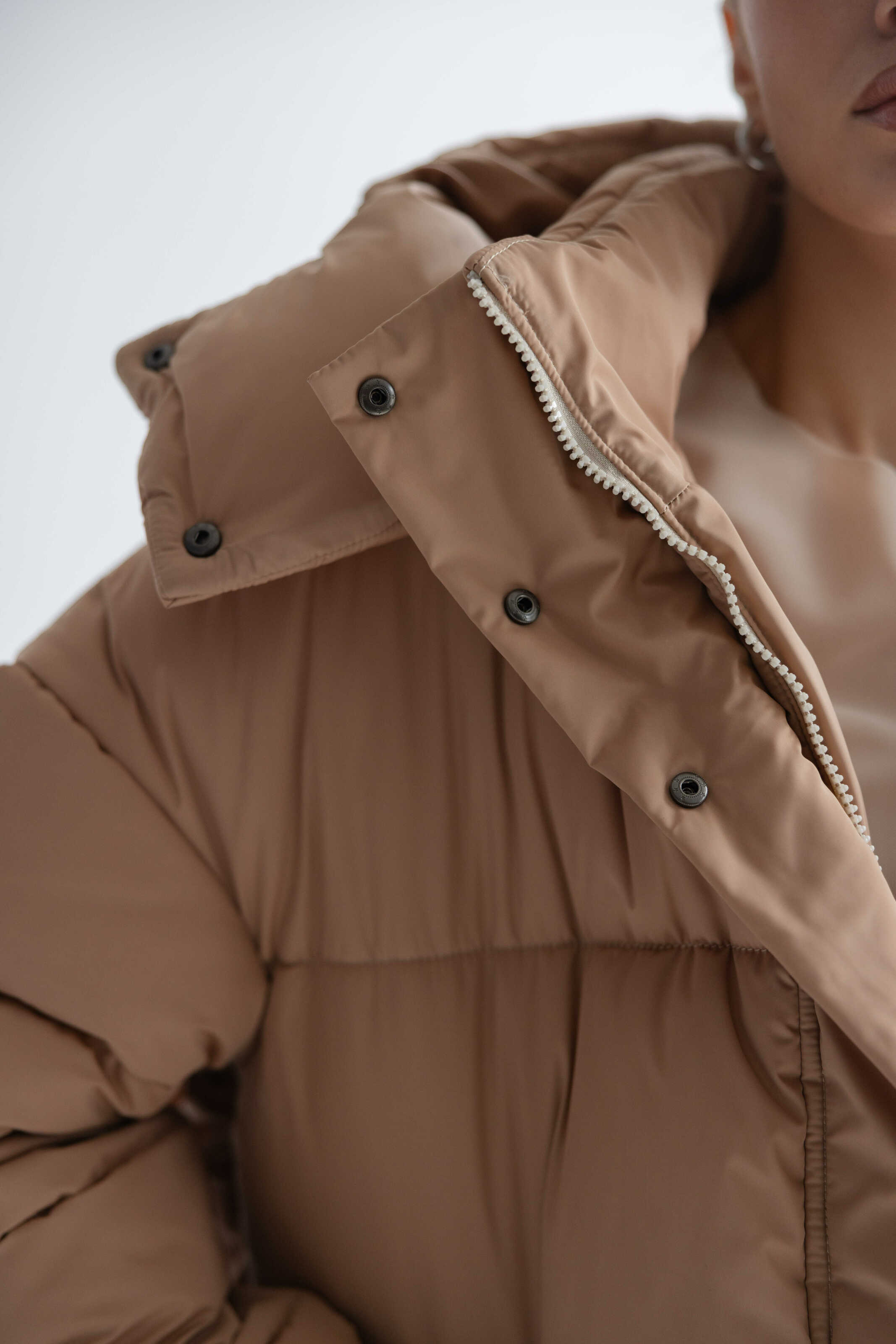 Long Oversized Puffer Jacket Beige
