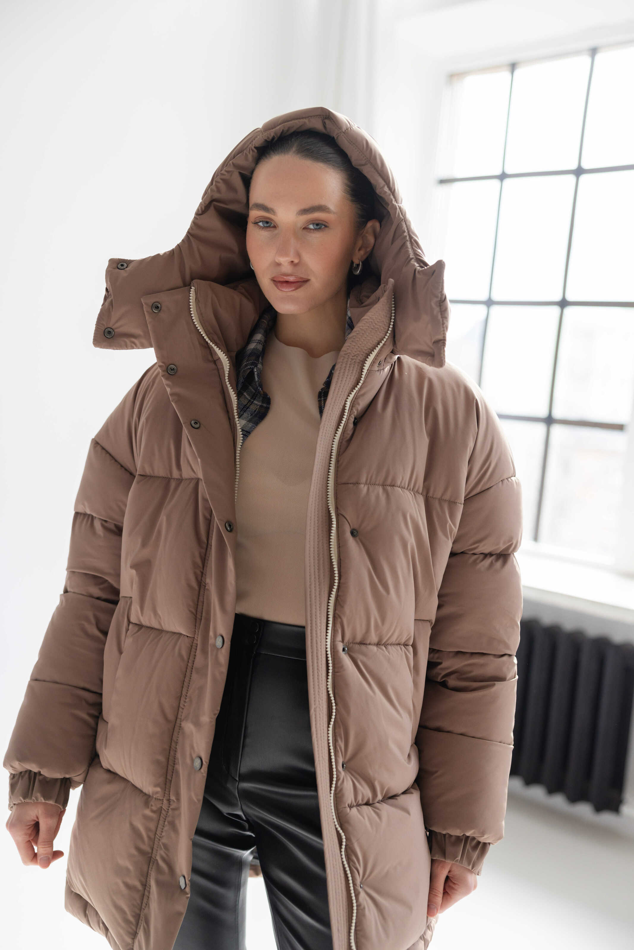 Long Oversized Puffer Jacket Mocha