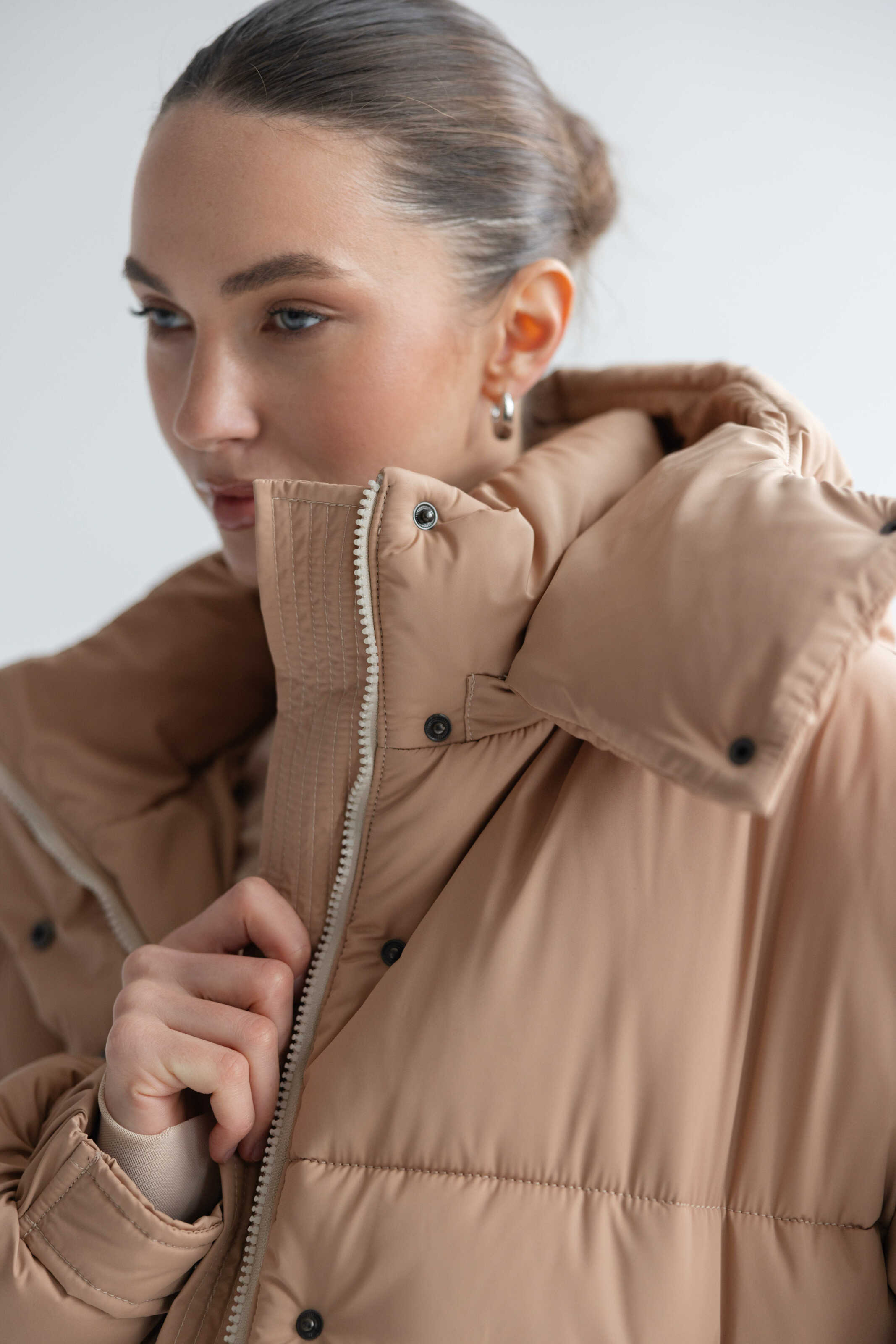 Long Oversized Puffer Jacket Beige