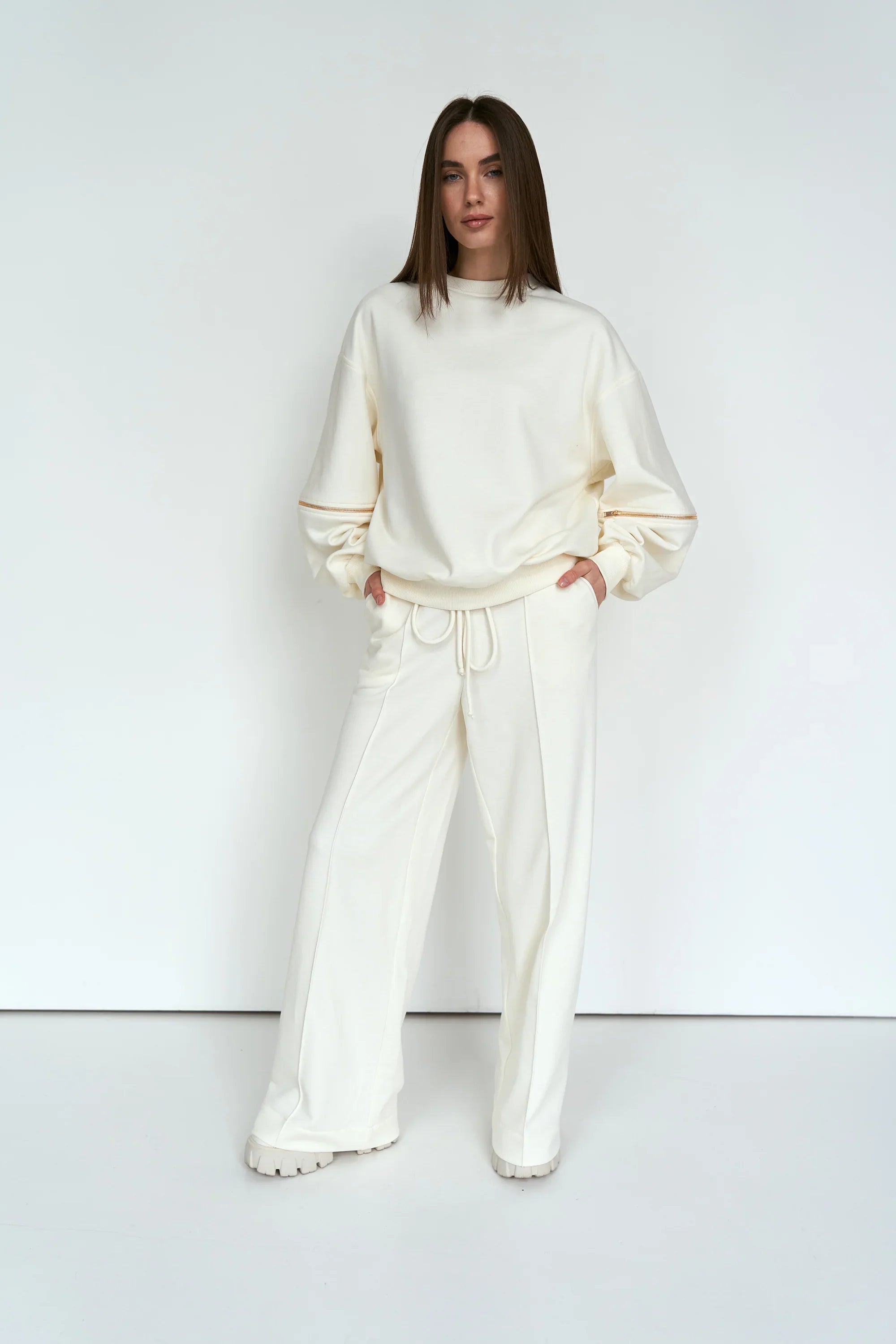 Straight knit trousers cream