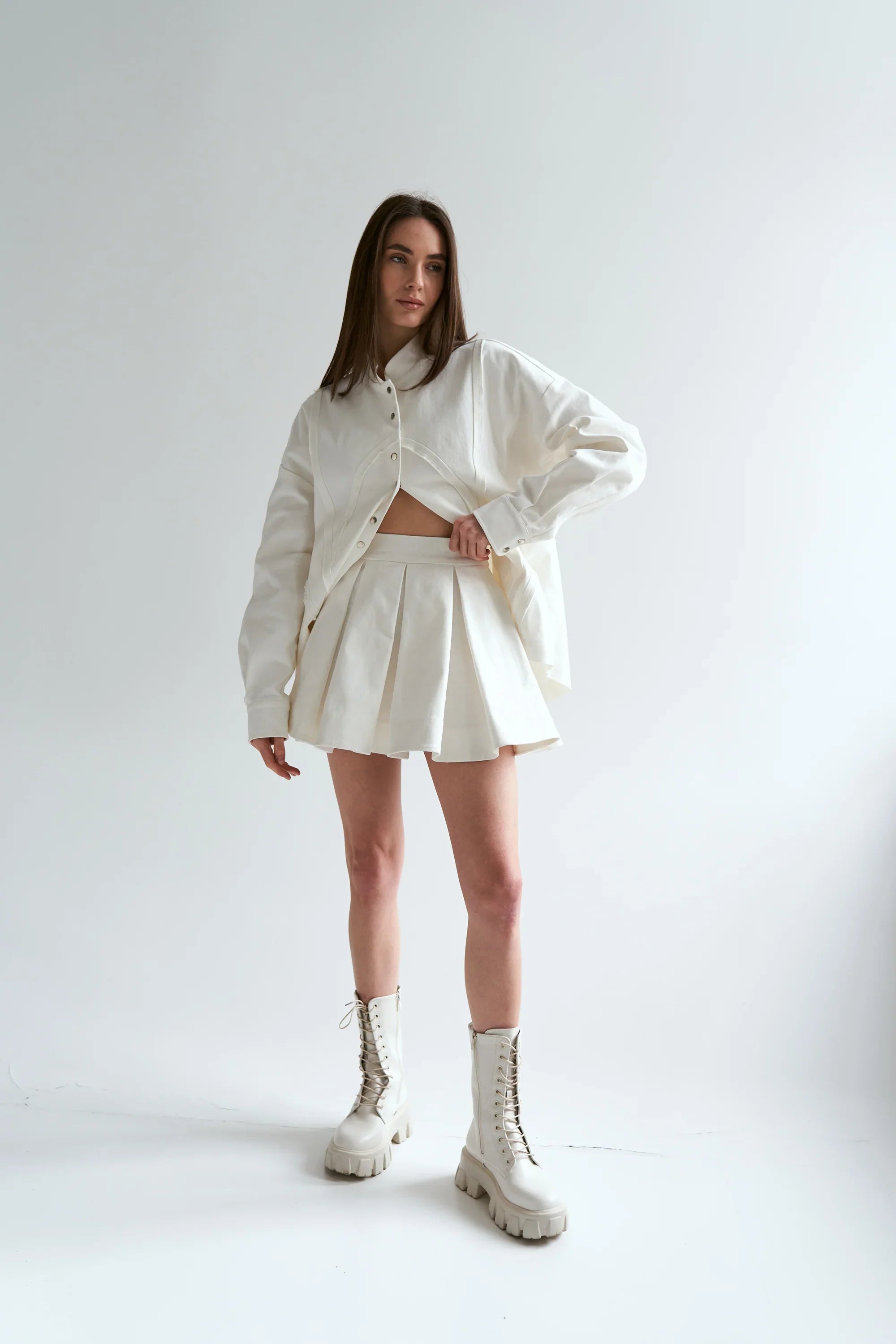 Milk cotton ruffle skirt