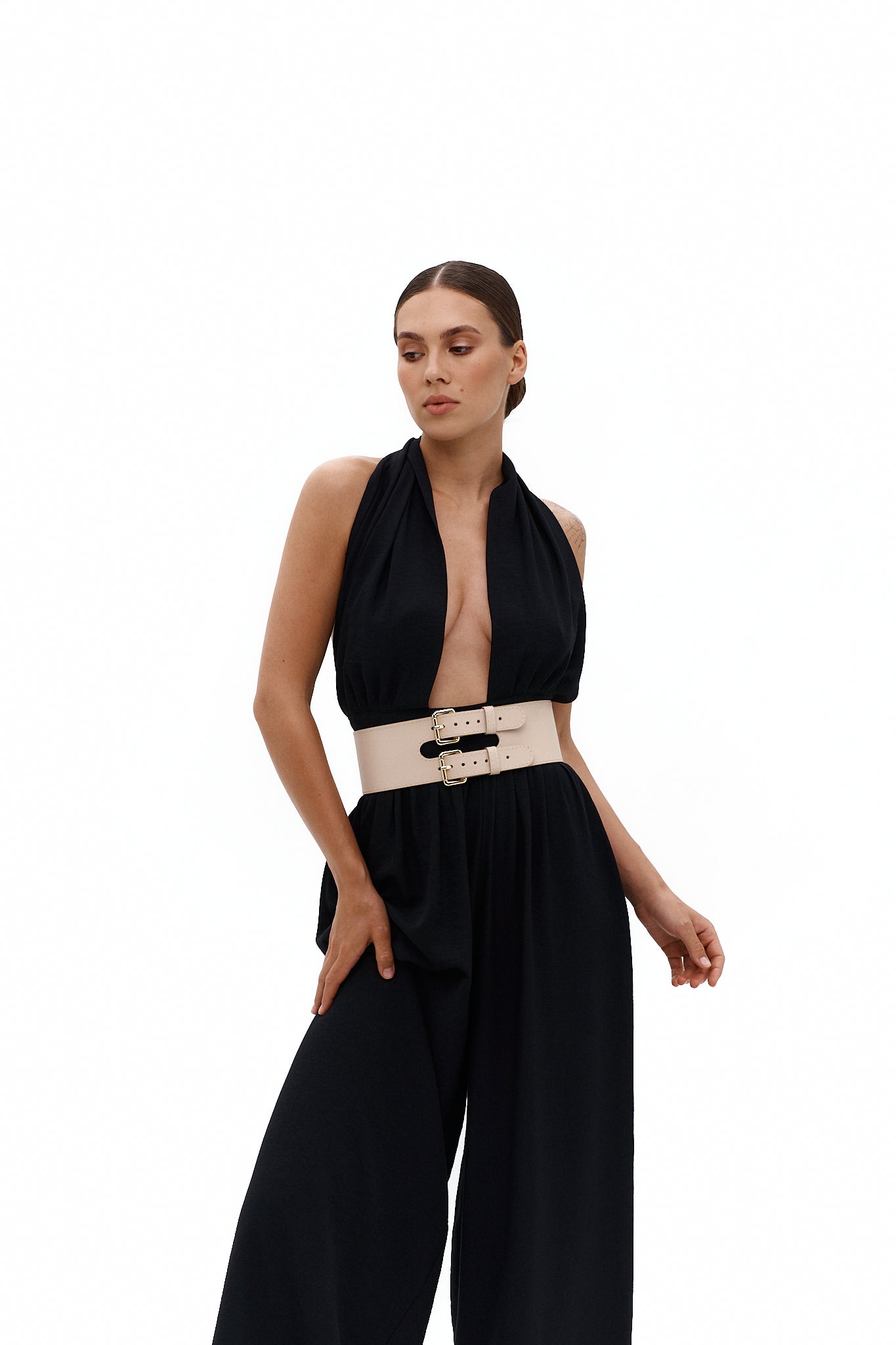 Wide leather belt JUN with double buckle - UFS.store.ua