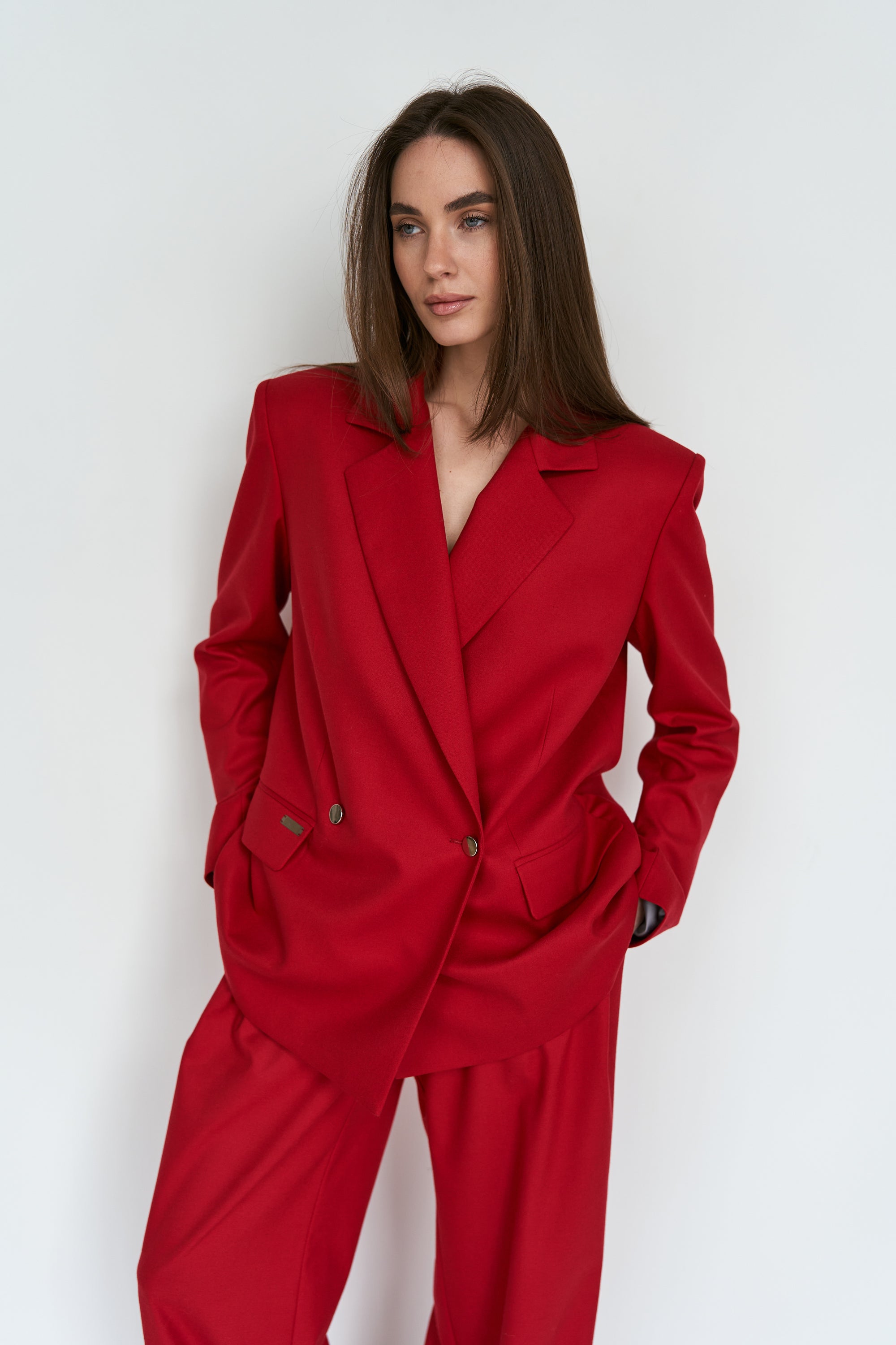 Red oversized suit jacket