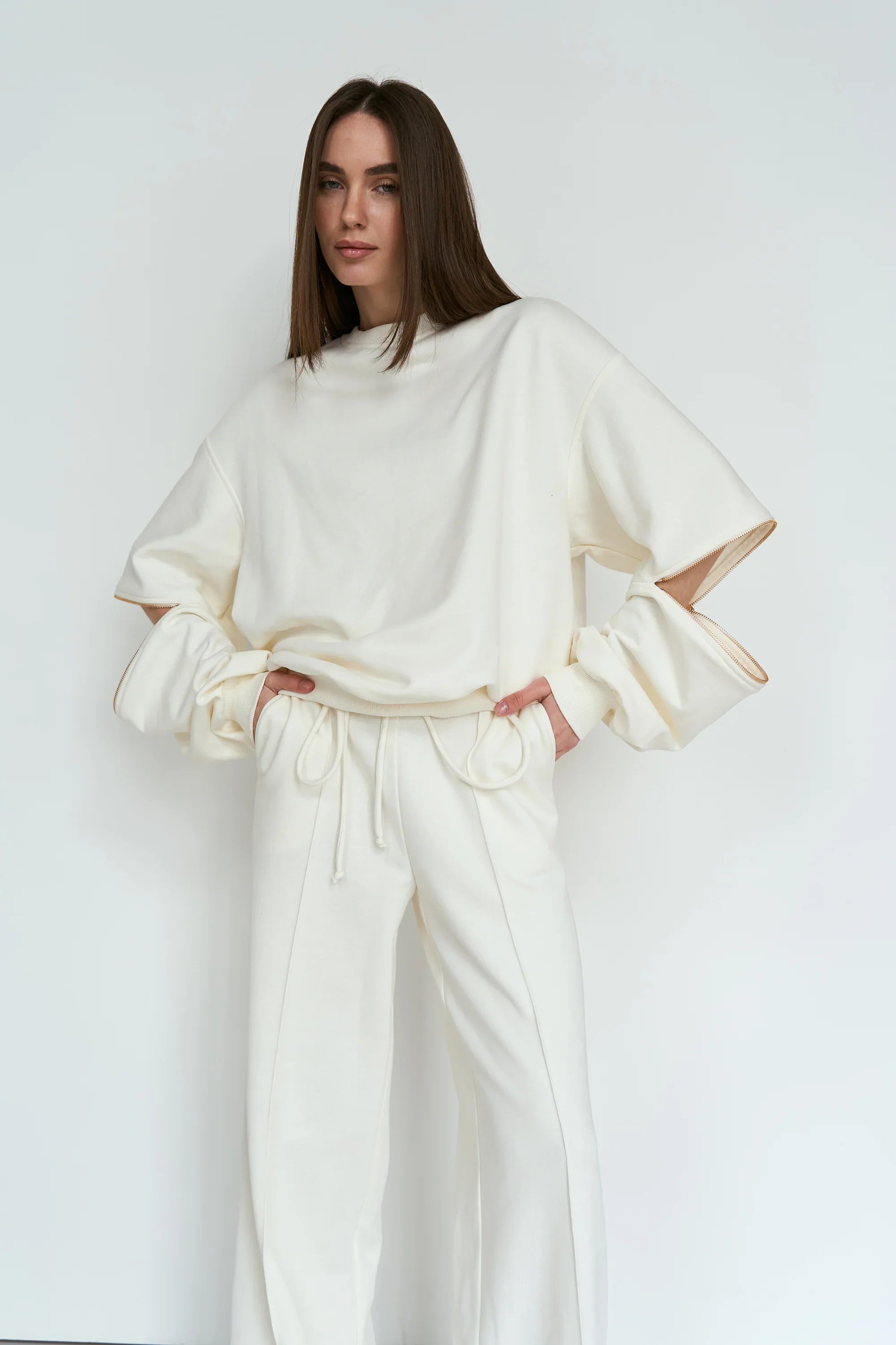 Straight knit trousers cream