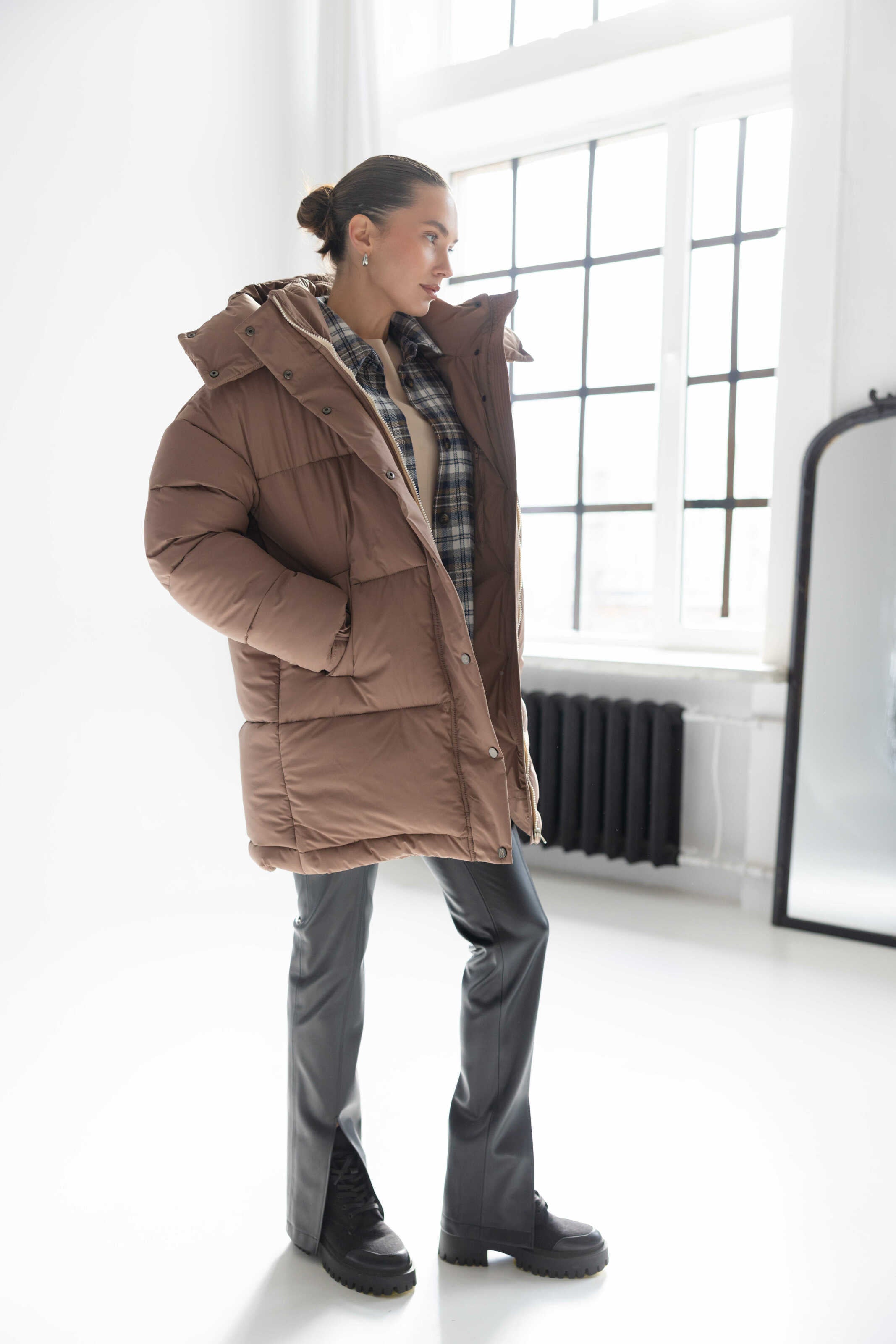 Long Oversized Puffer Jacket Mocha
