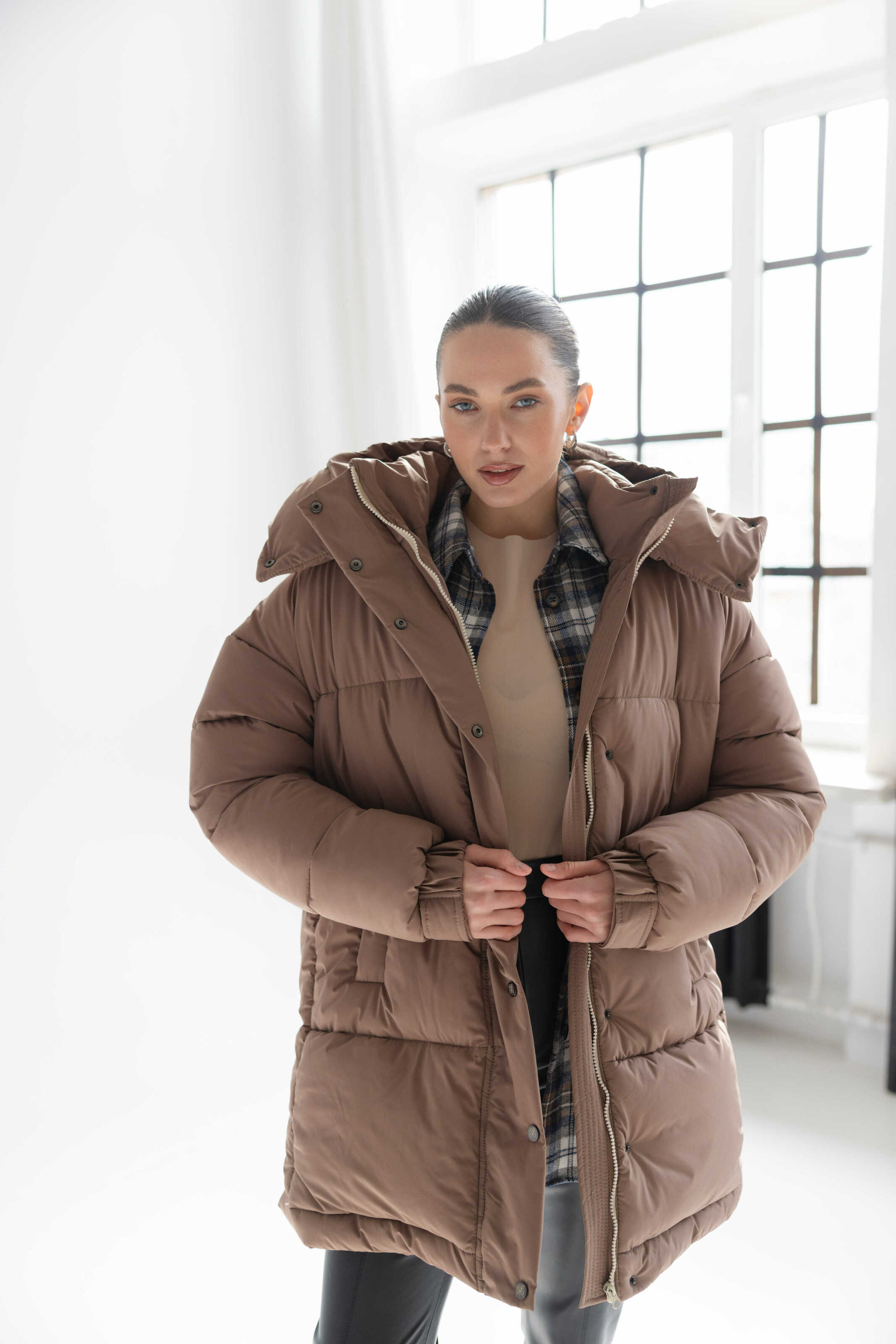 Long Oversized Puffer Jacket Mocha