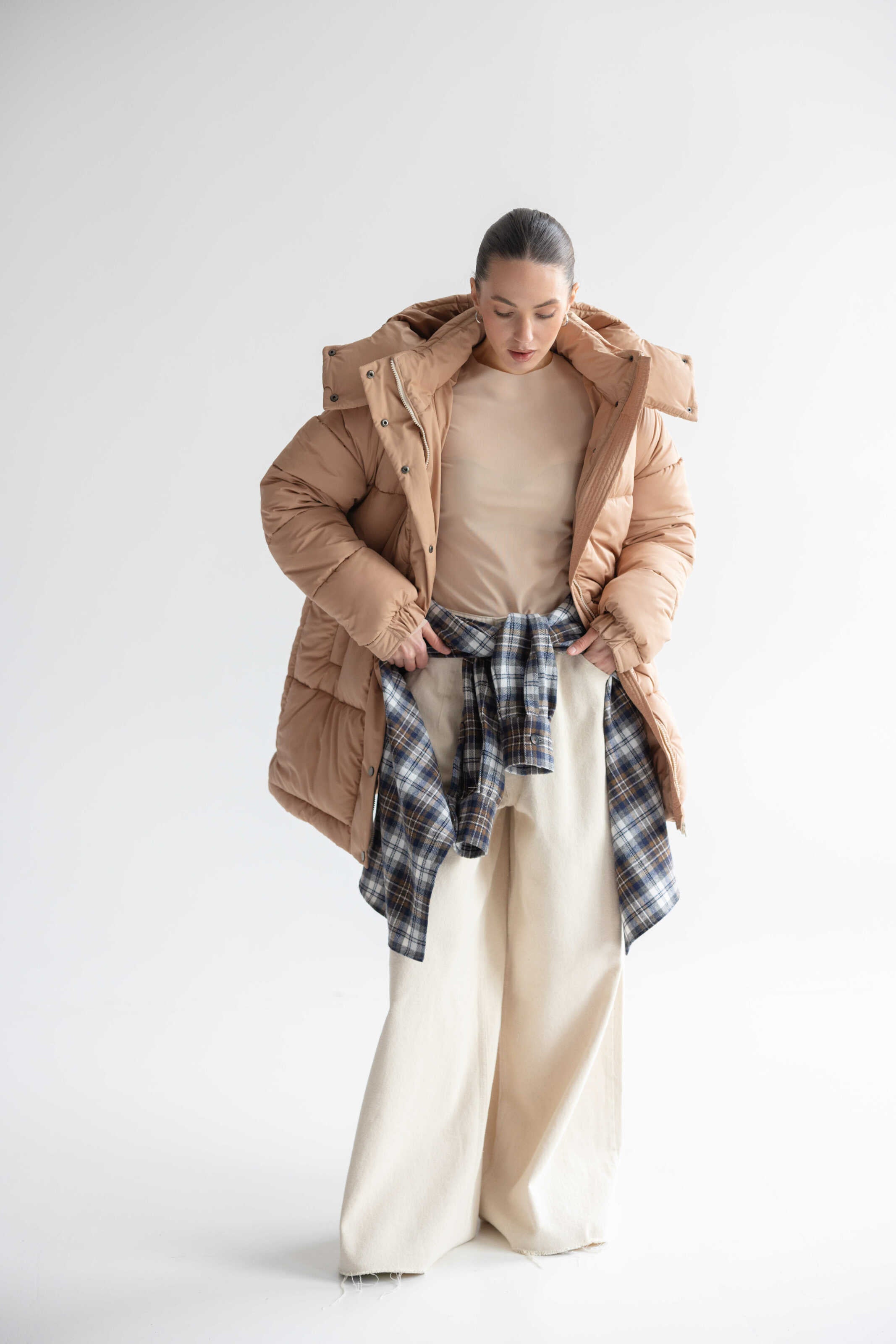 Long Oversized Puffer Jacket Beige