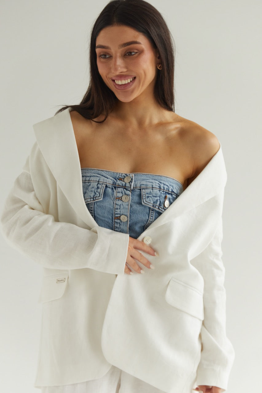 White Blazer Linen Oversize
