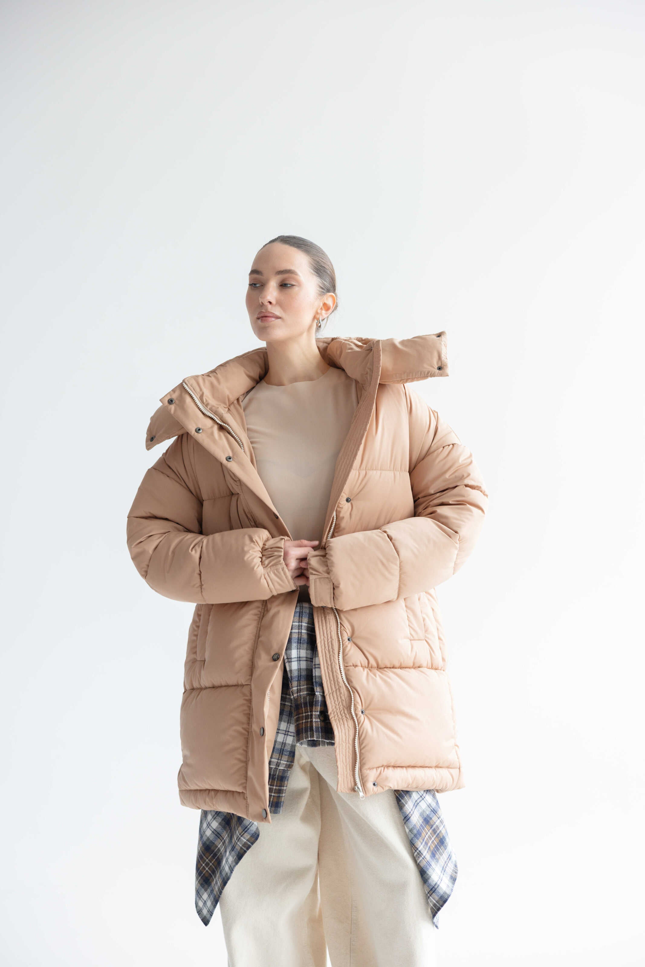 Long Oversized Puffer Jacket Beige