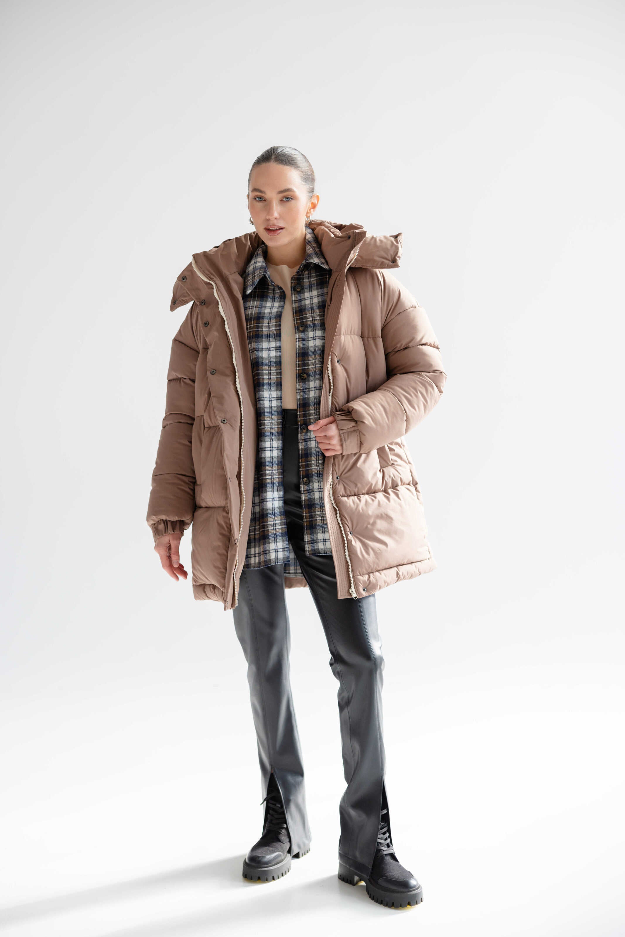 Long Oversized Puffer Jacket Mocha