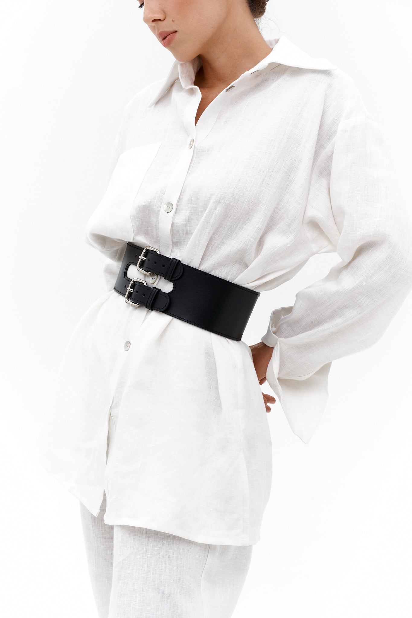 Wide leather belt JUN with double buckle - UFS.store.ua