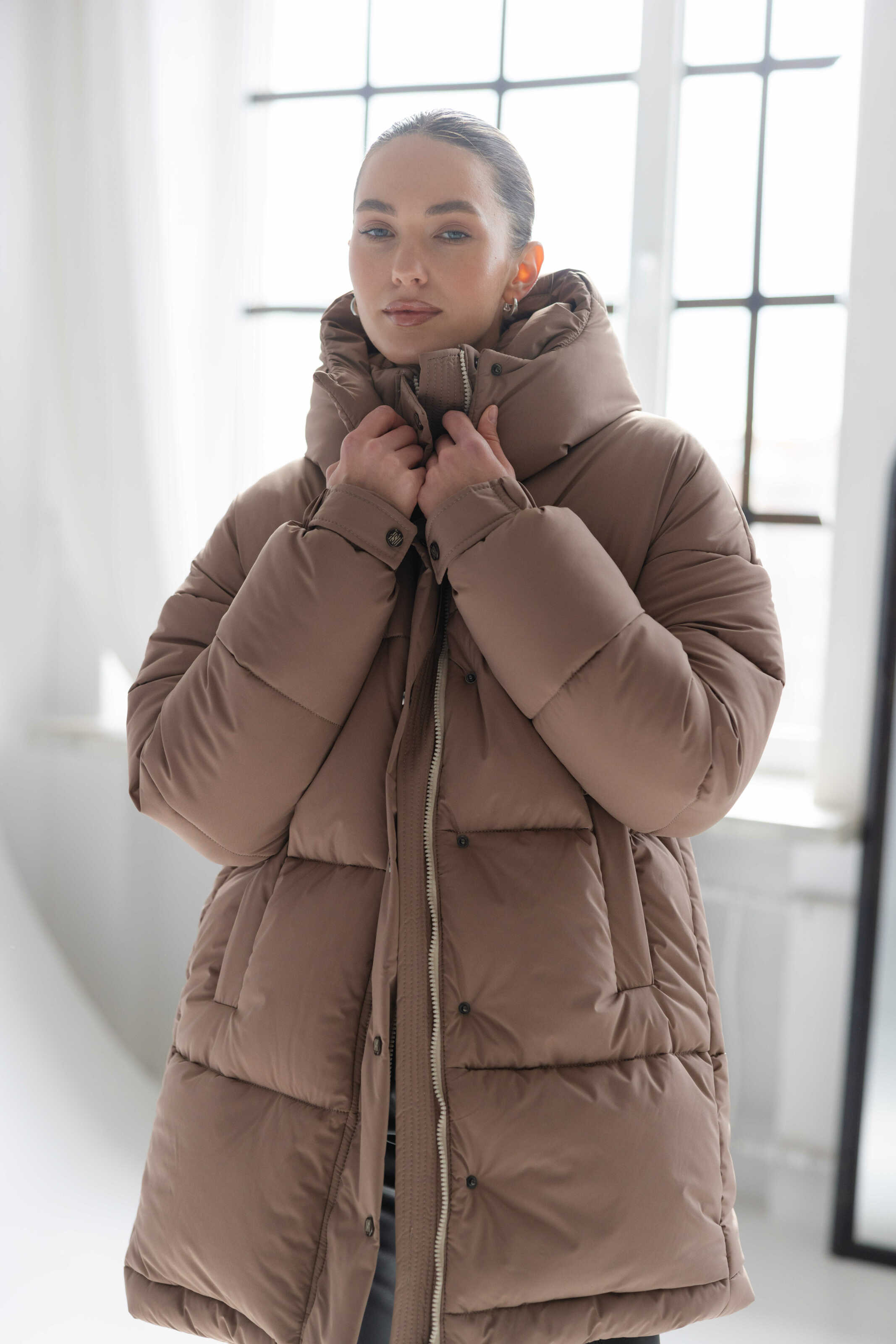 Long Oversized Puffer Jacket Mocha