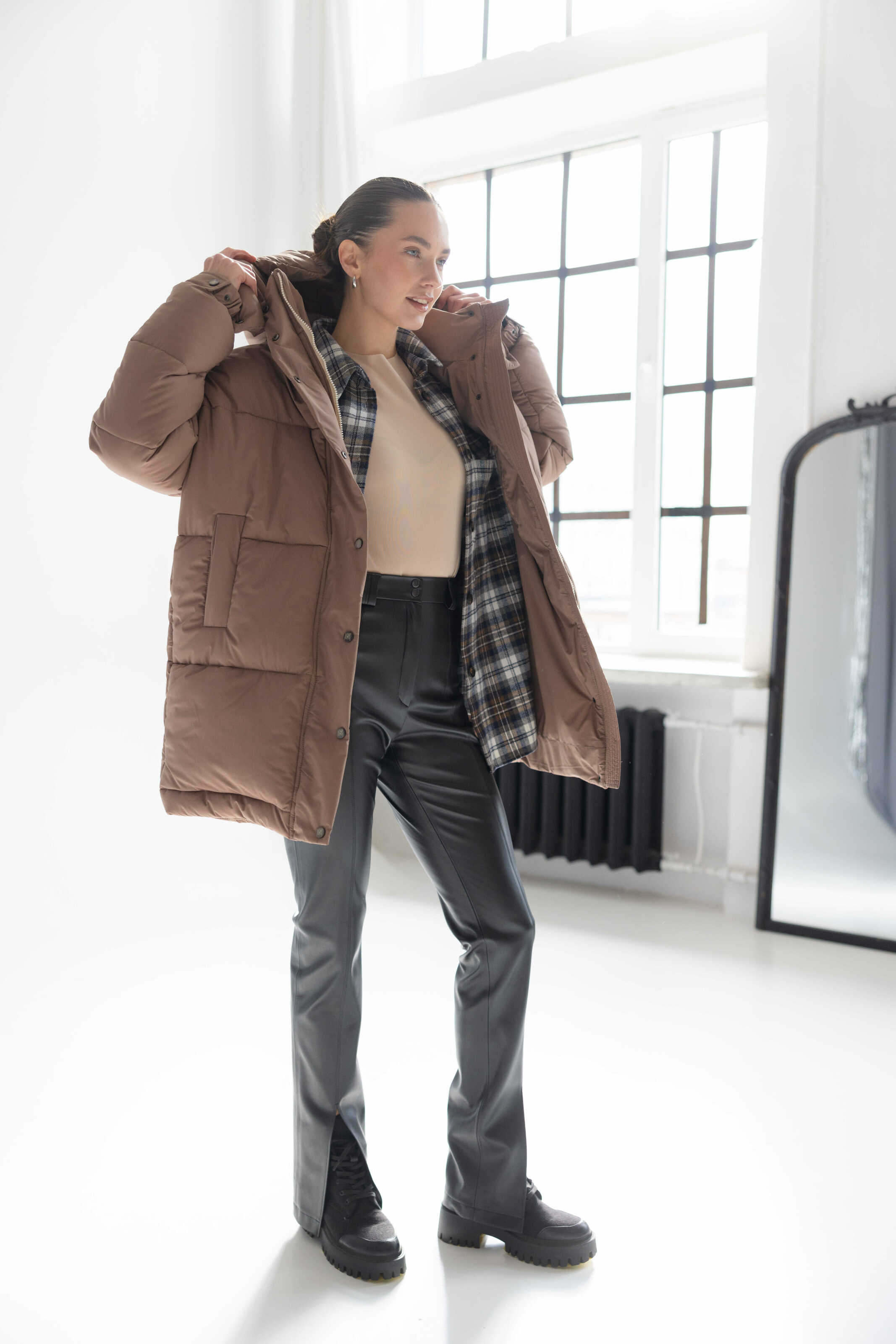 Long Oversized Puffer Jacket Mocha