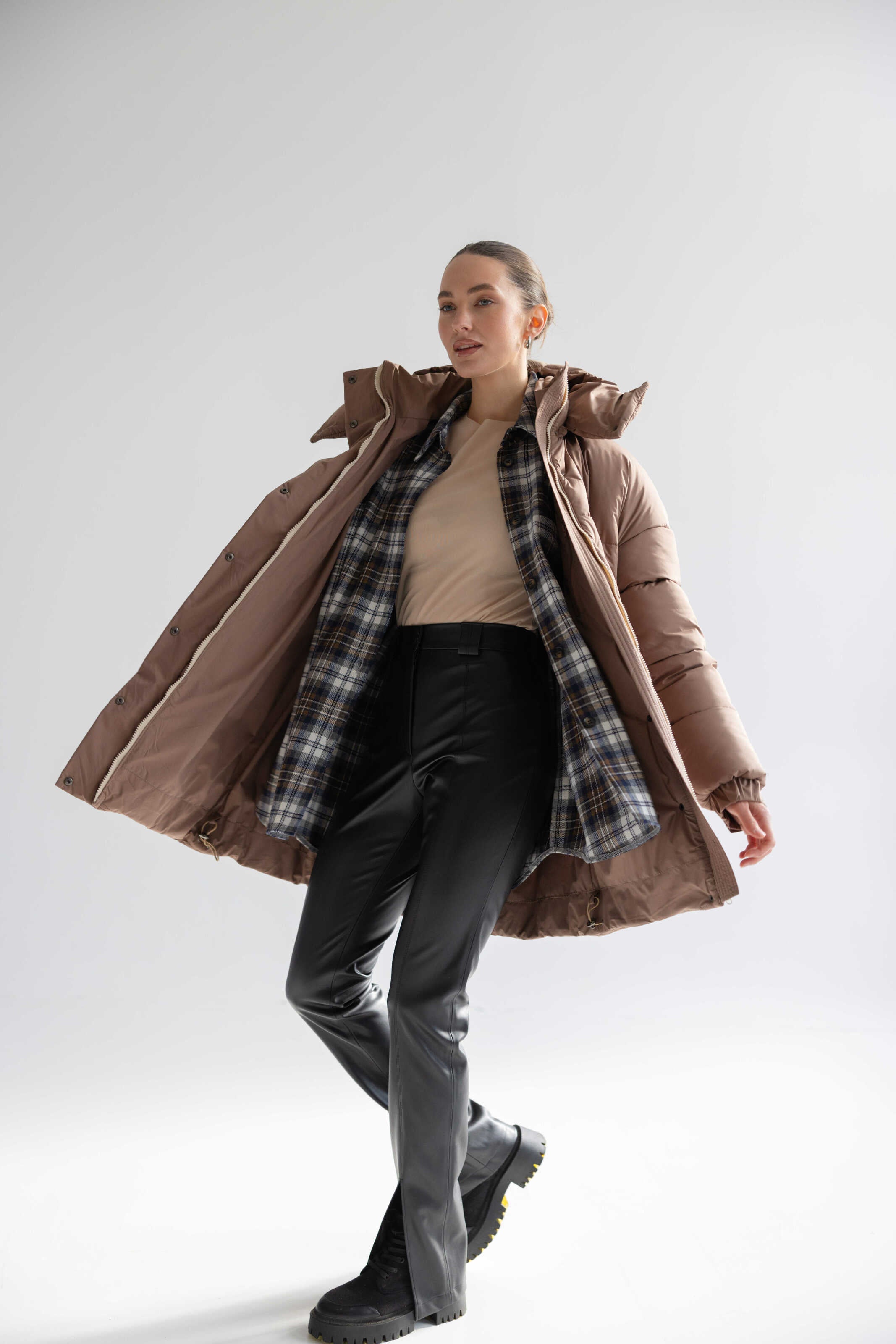 Long Oversized Puffer Jacket Mocha