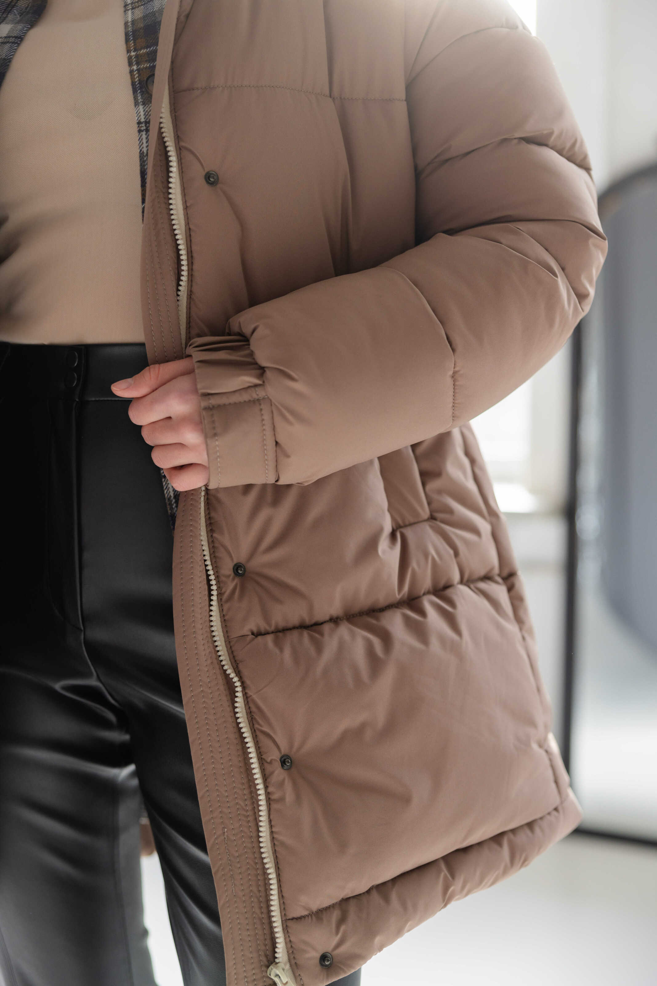 Long Oversized Puffer Jacket Mocha