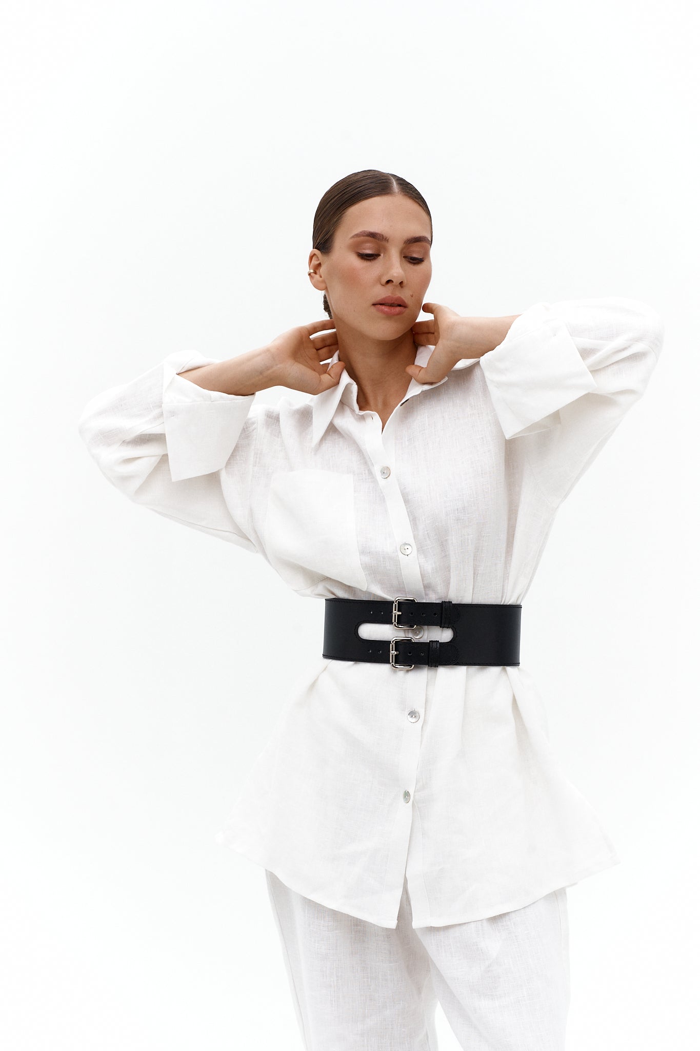 Wide leather belt JUN with double buckle - UFS.store.ua