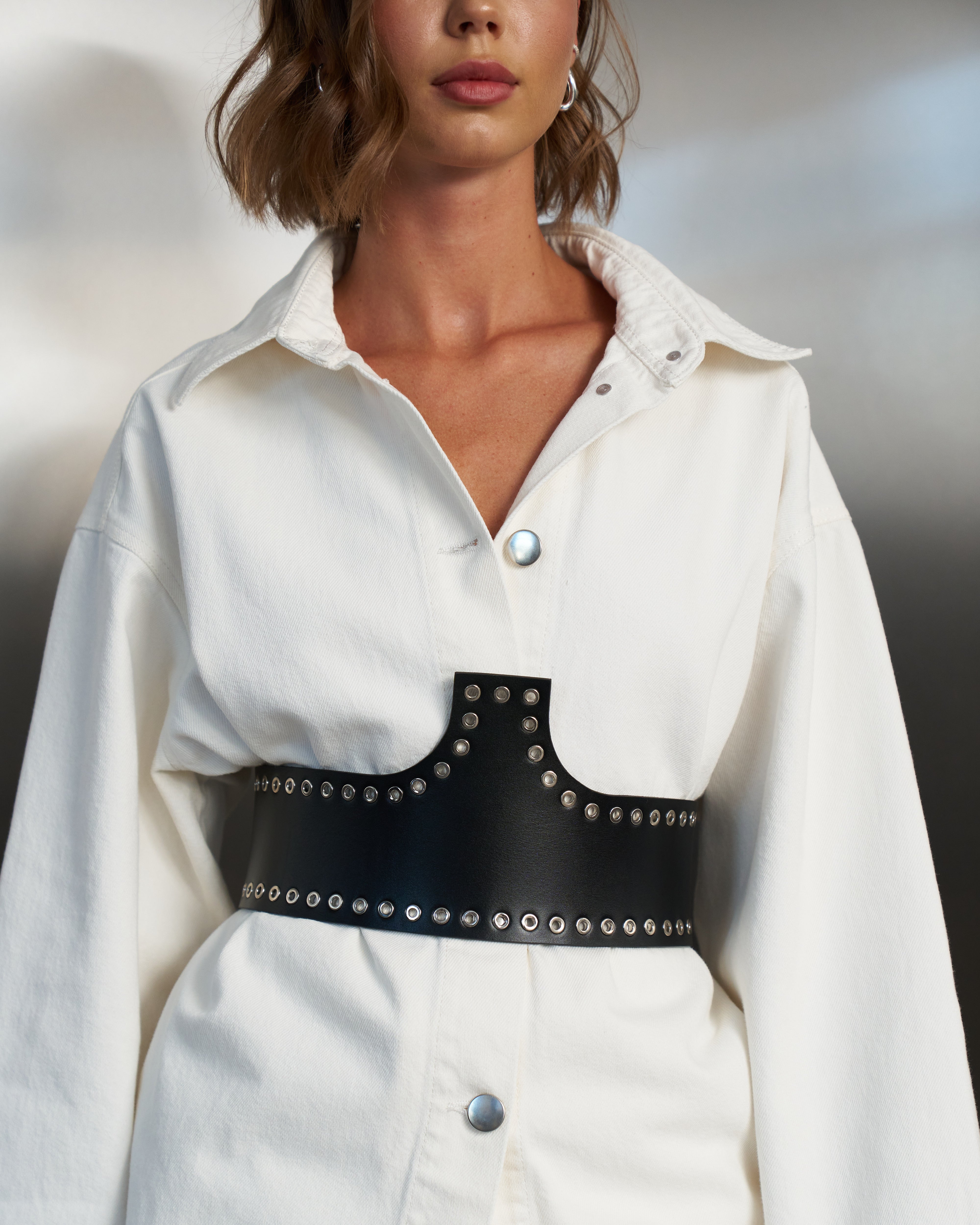 Wide corset leather belt SAVANNA with lacing - UFS.store.ua