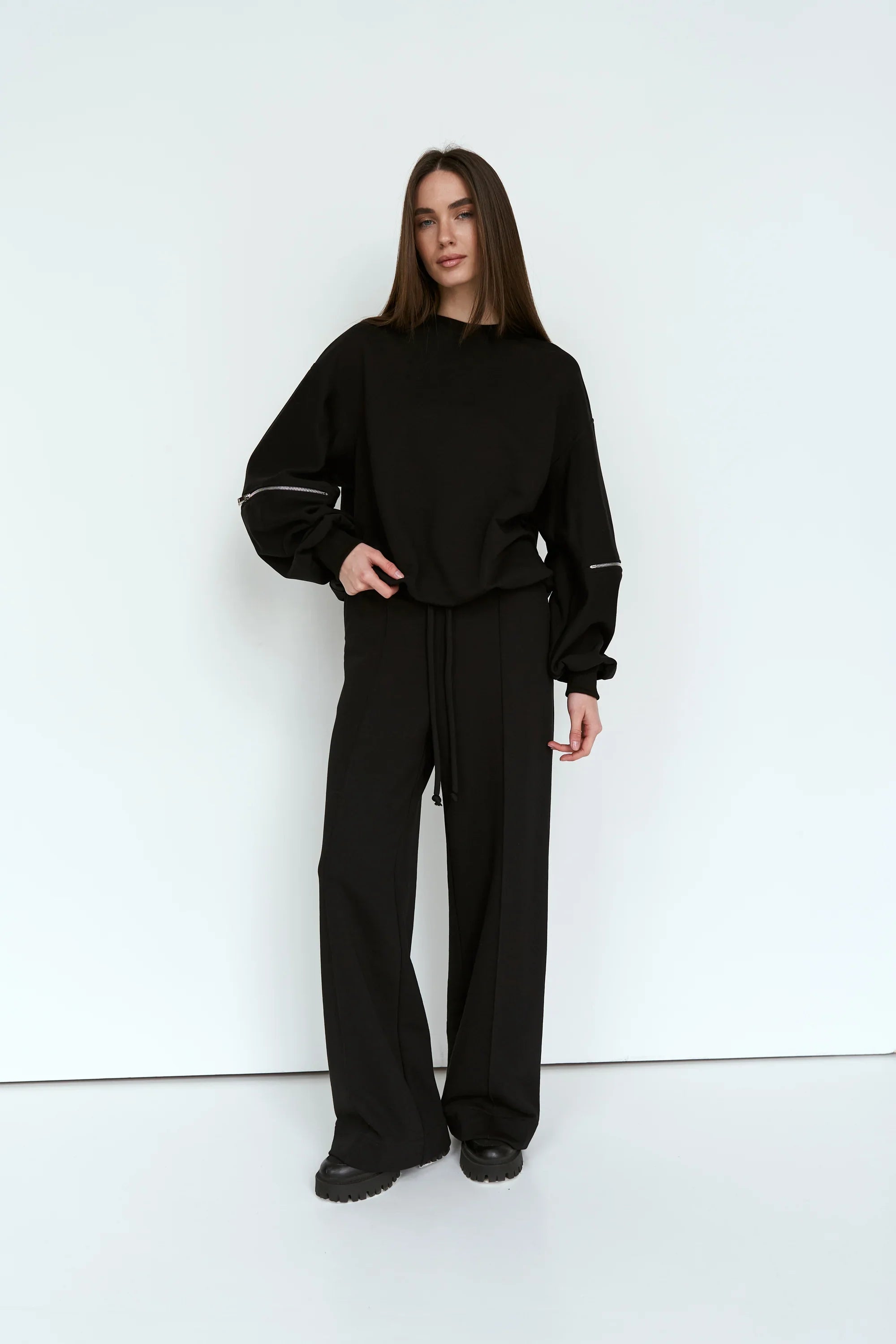 Straight knit trousers black