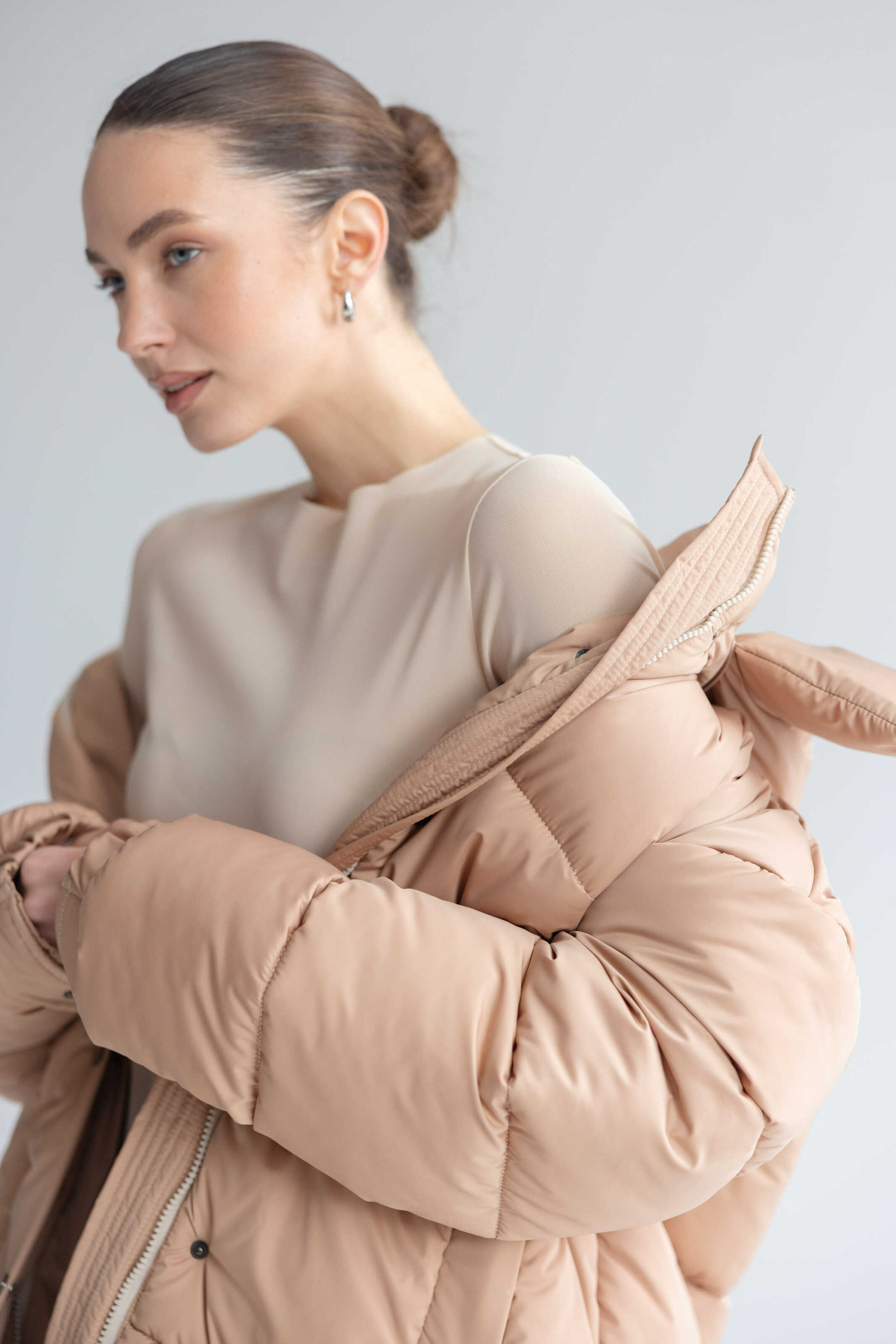 Long Oversized Puffer Jacket Beige