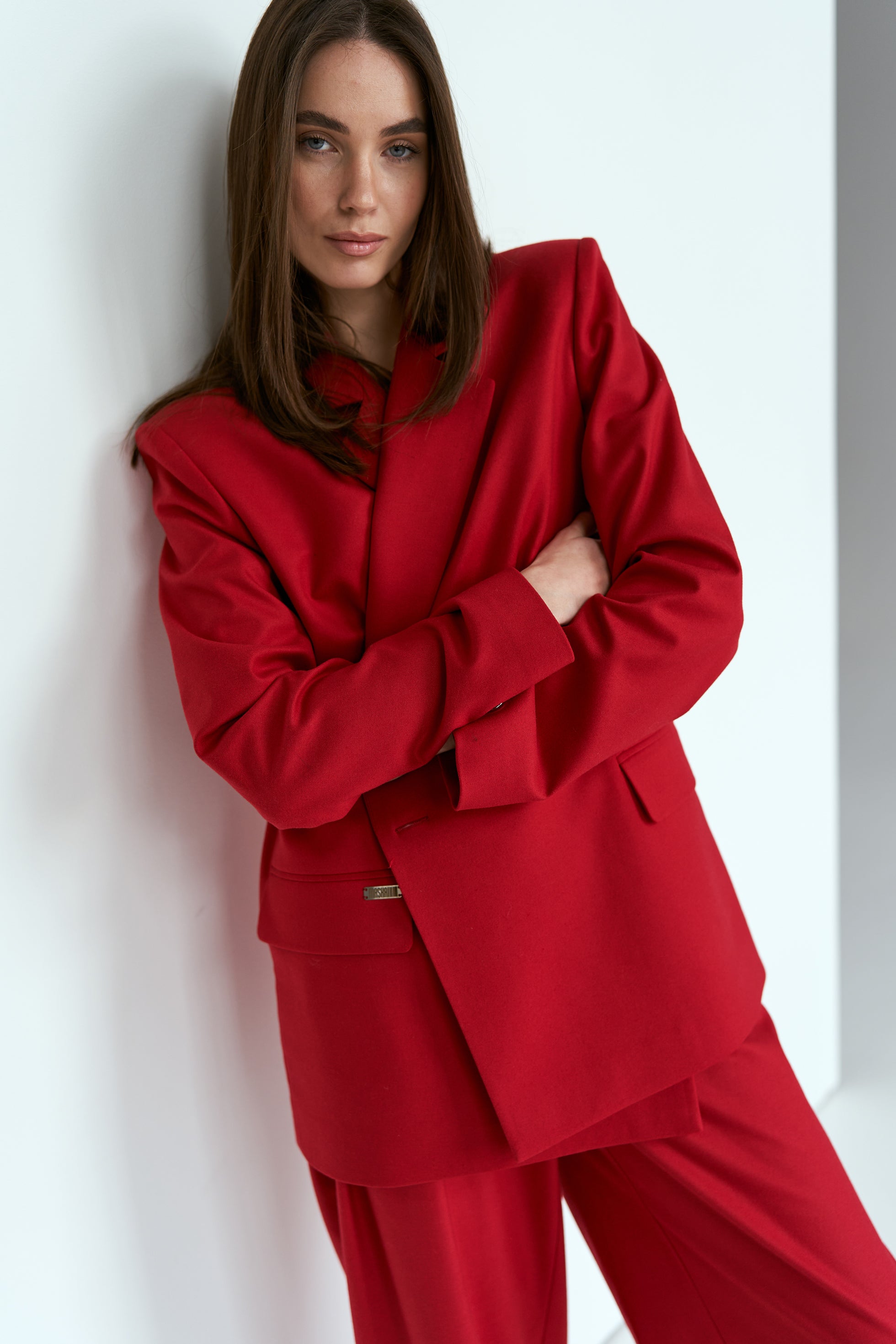 Red oversized suit jacket