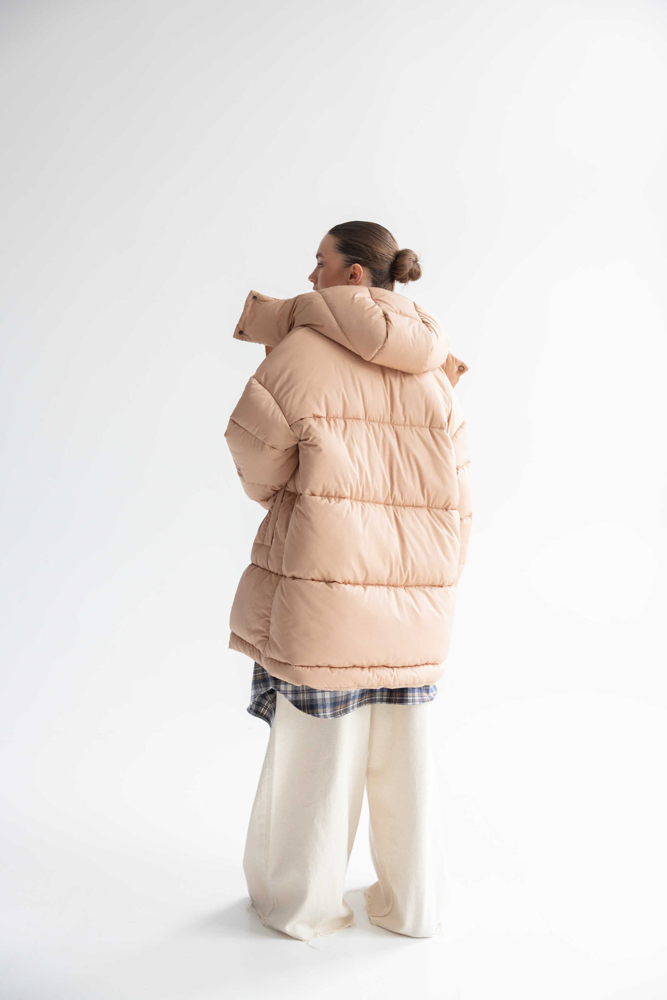 Long Oversized Puffer Jacket Beige