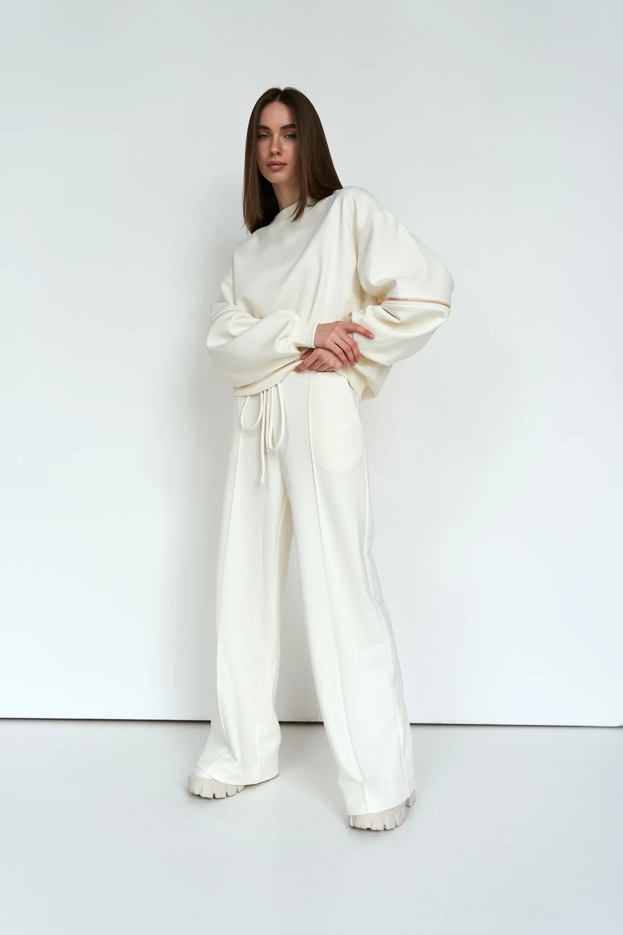 Straight knit trousers cream