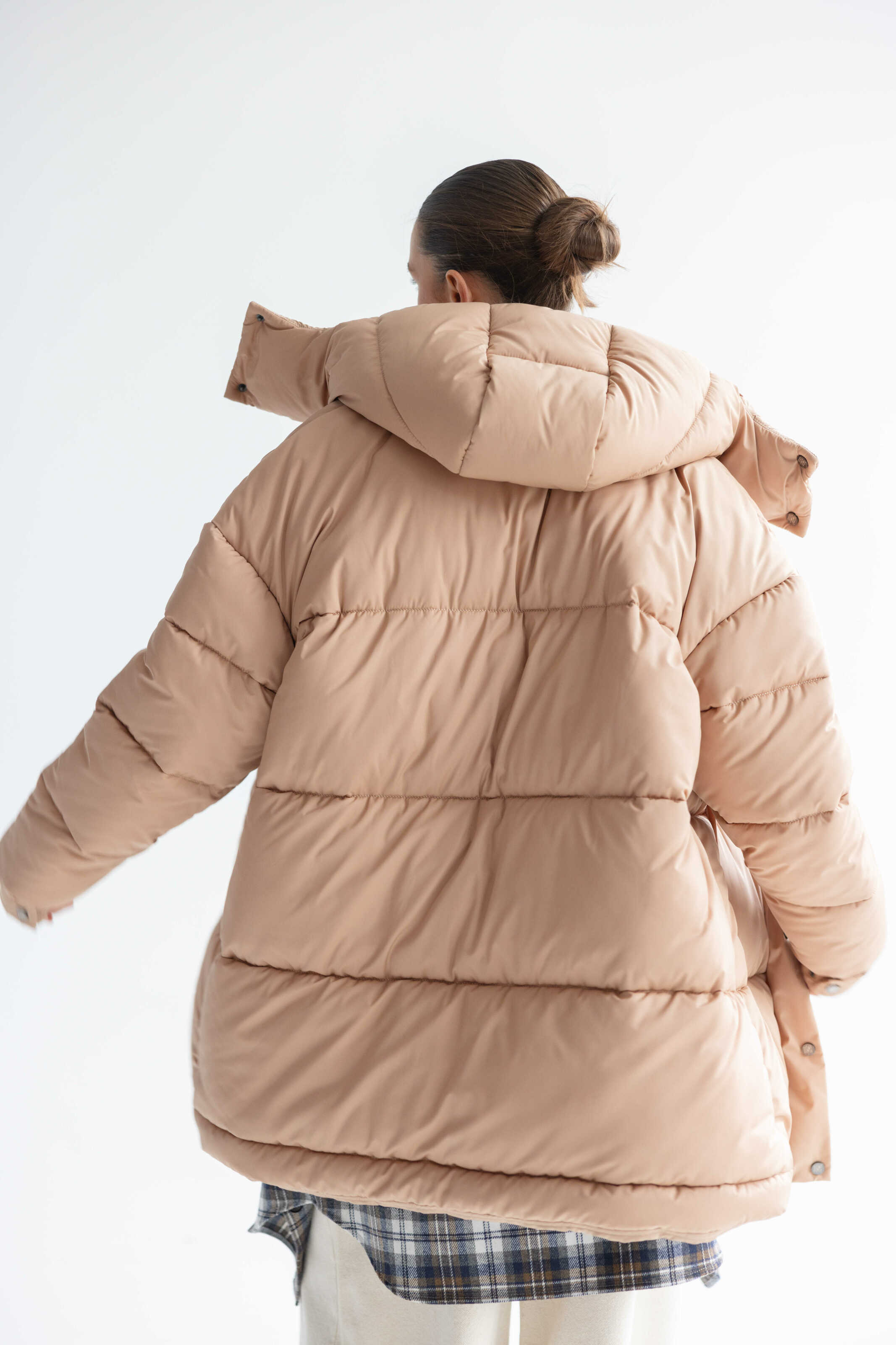 Long Oversized Puffer Jacket Beige