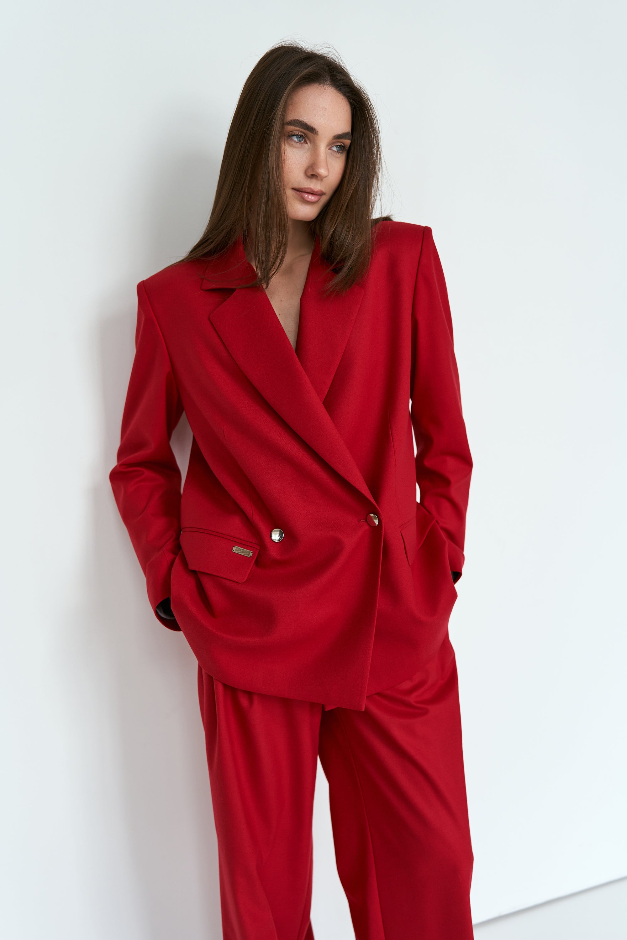 Red oversized suit jacket