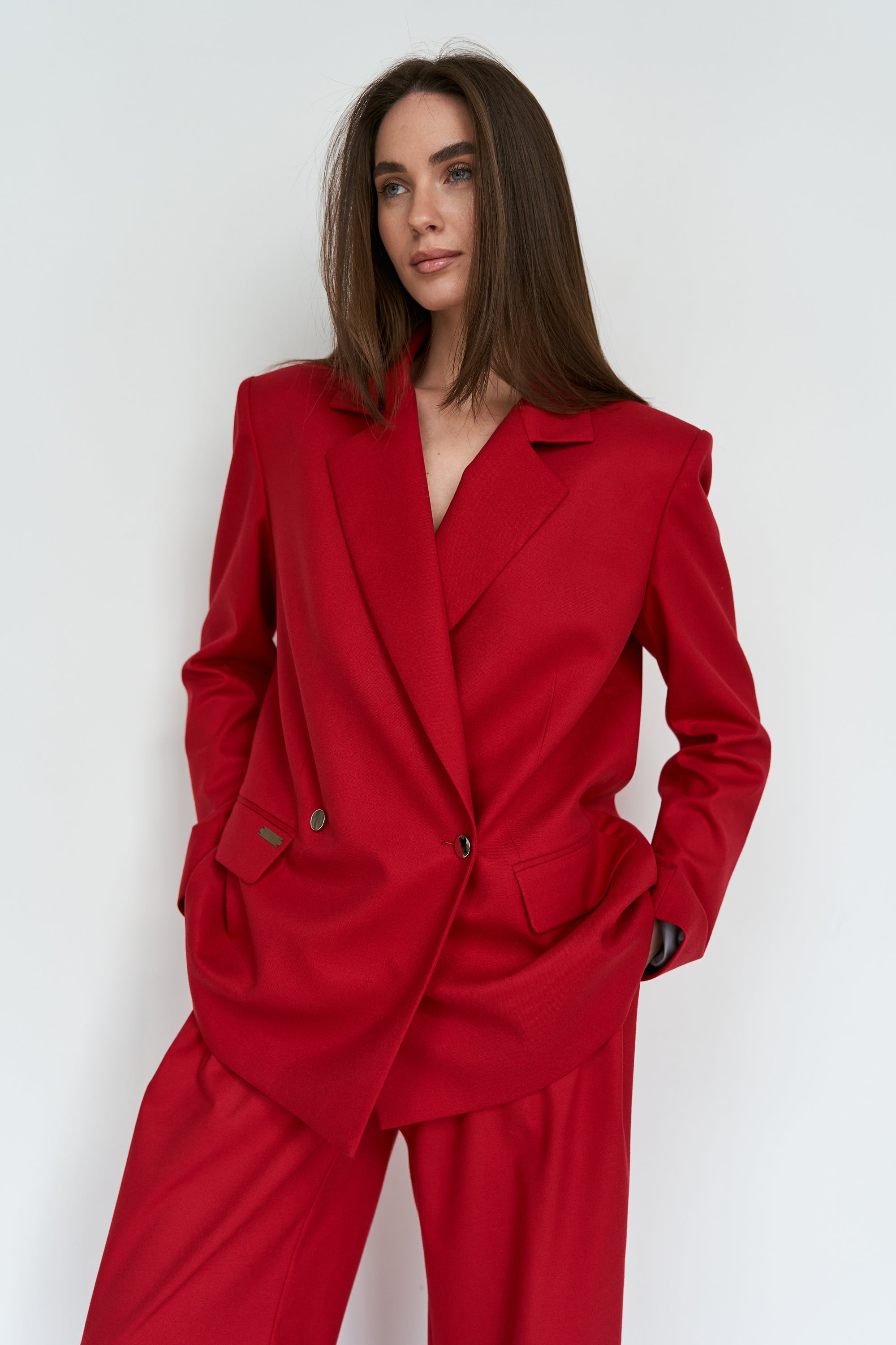 Red oversized suit jacket