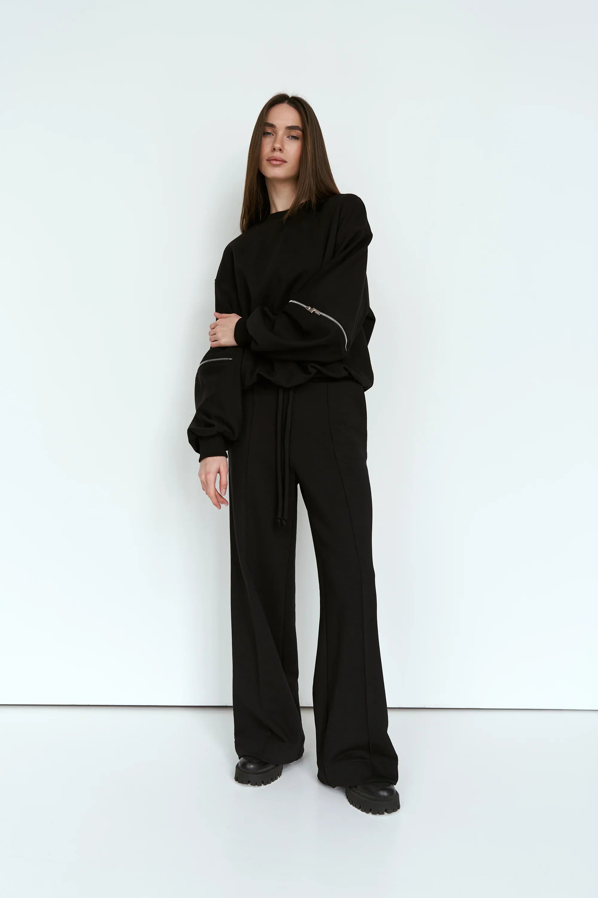 Straight knit trousers black