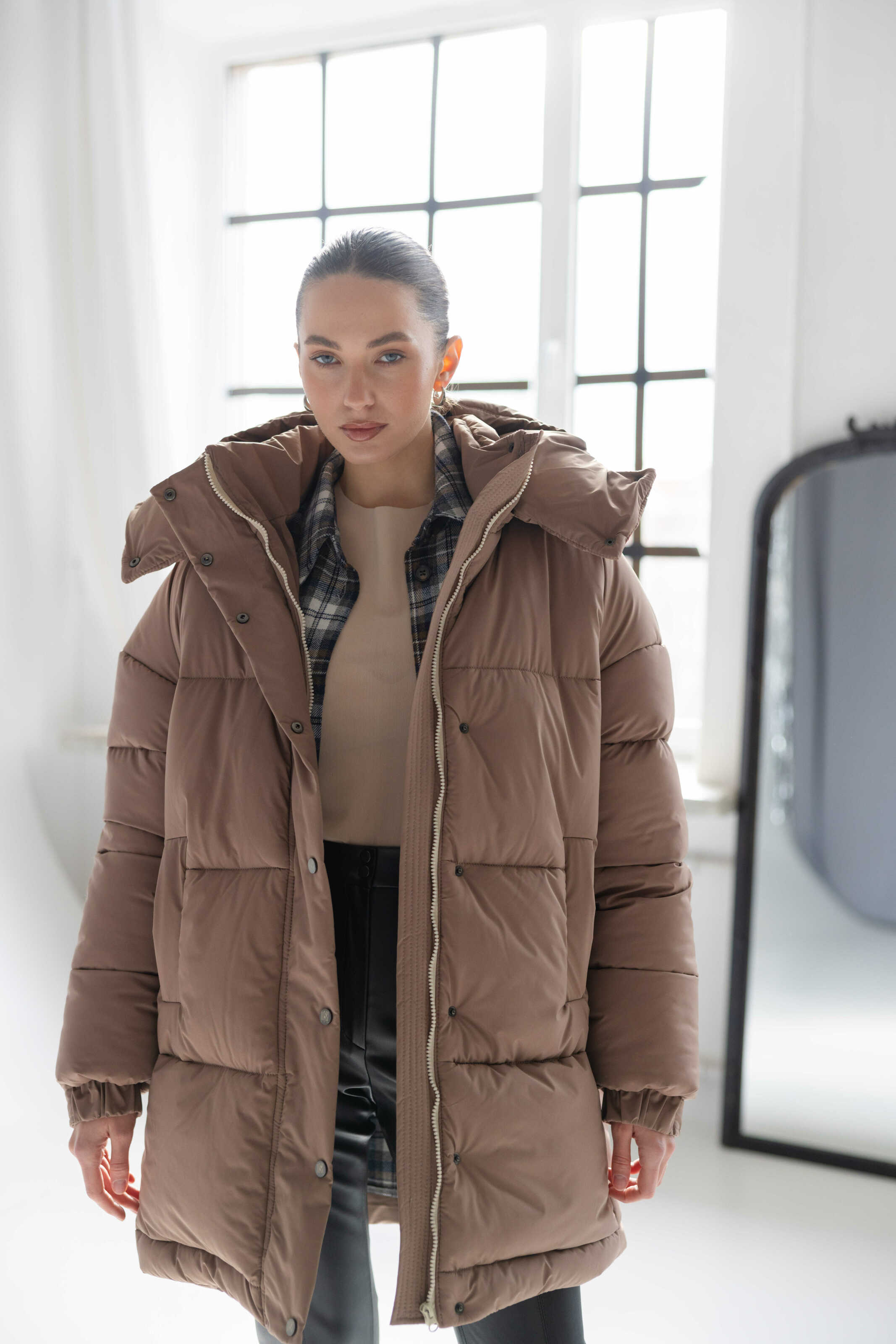 Long Oversized Puffer Jacket Mocha