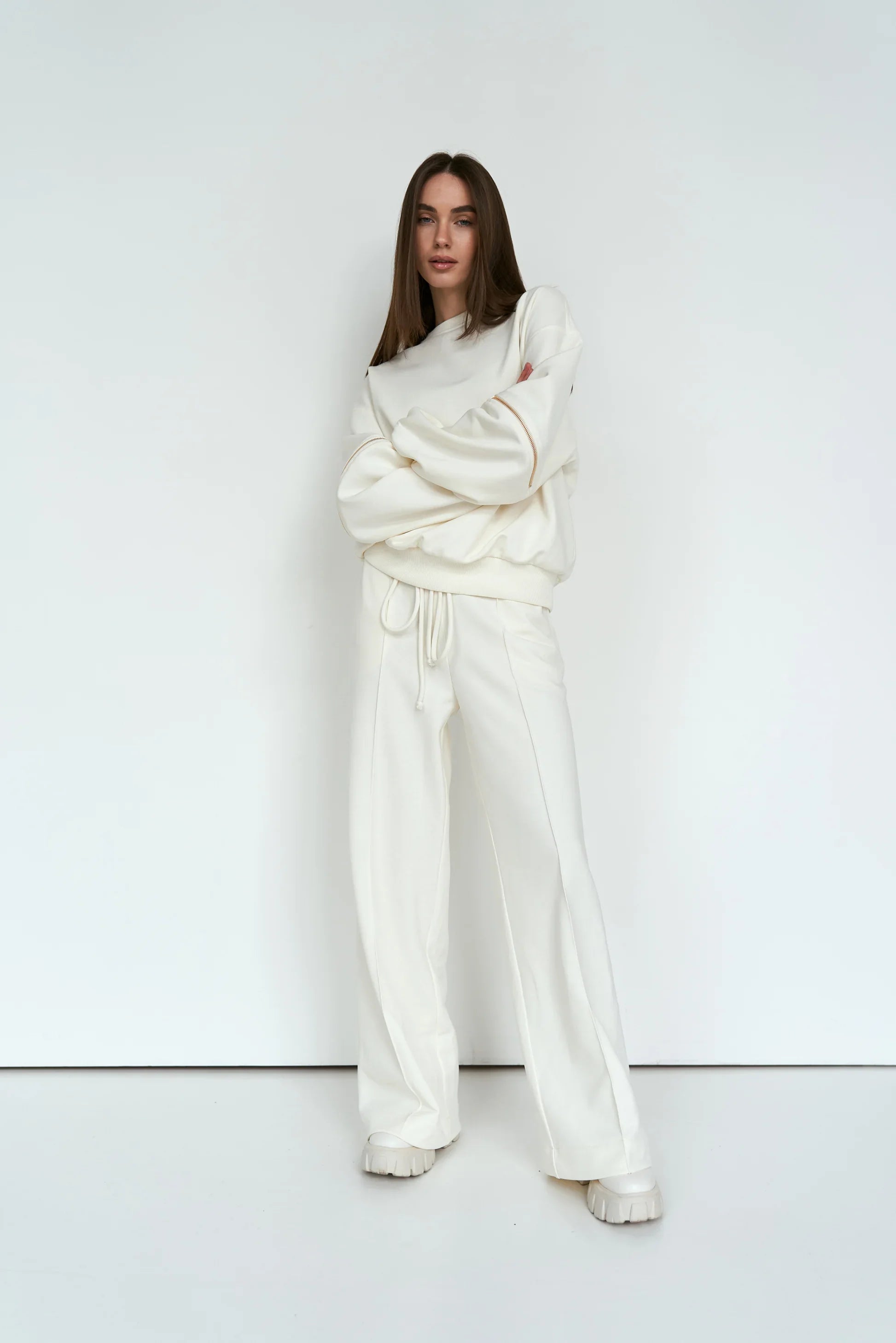 Straight knit trousers cream