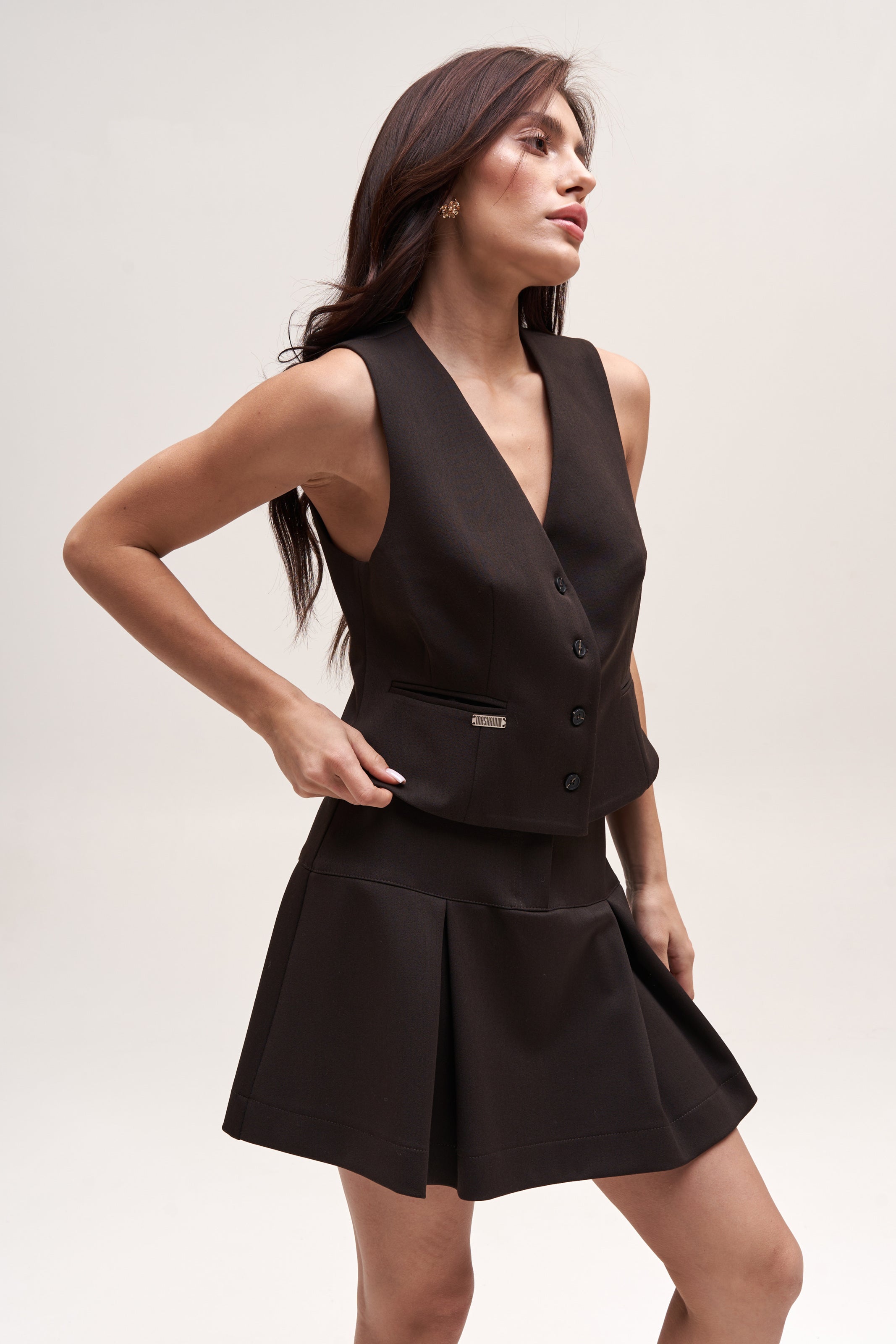 Chocolate Yoke Skirt Suit Fabric