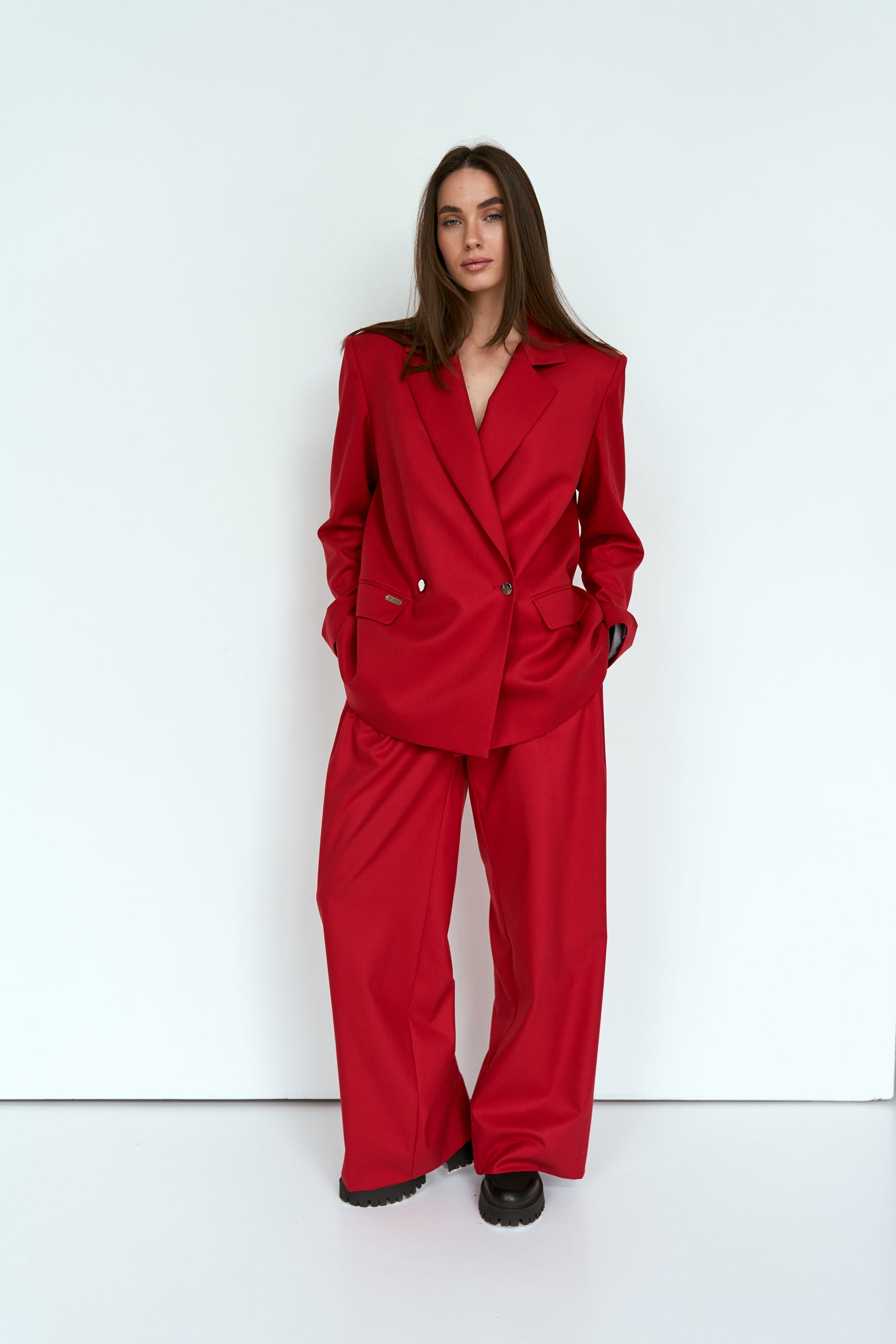 Red oversized suit jacket