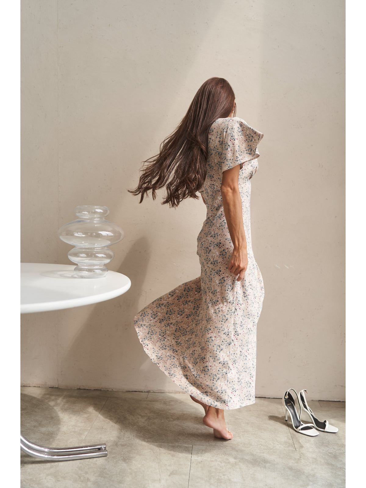 Cream cotton maxi dress with flowers - UFS.store.ua