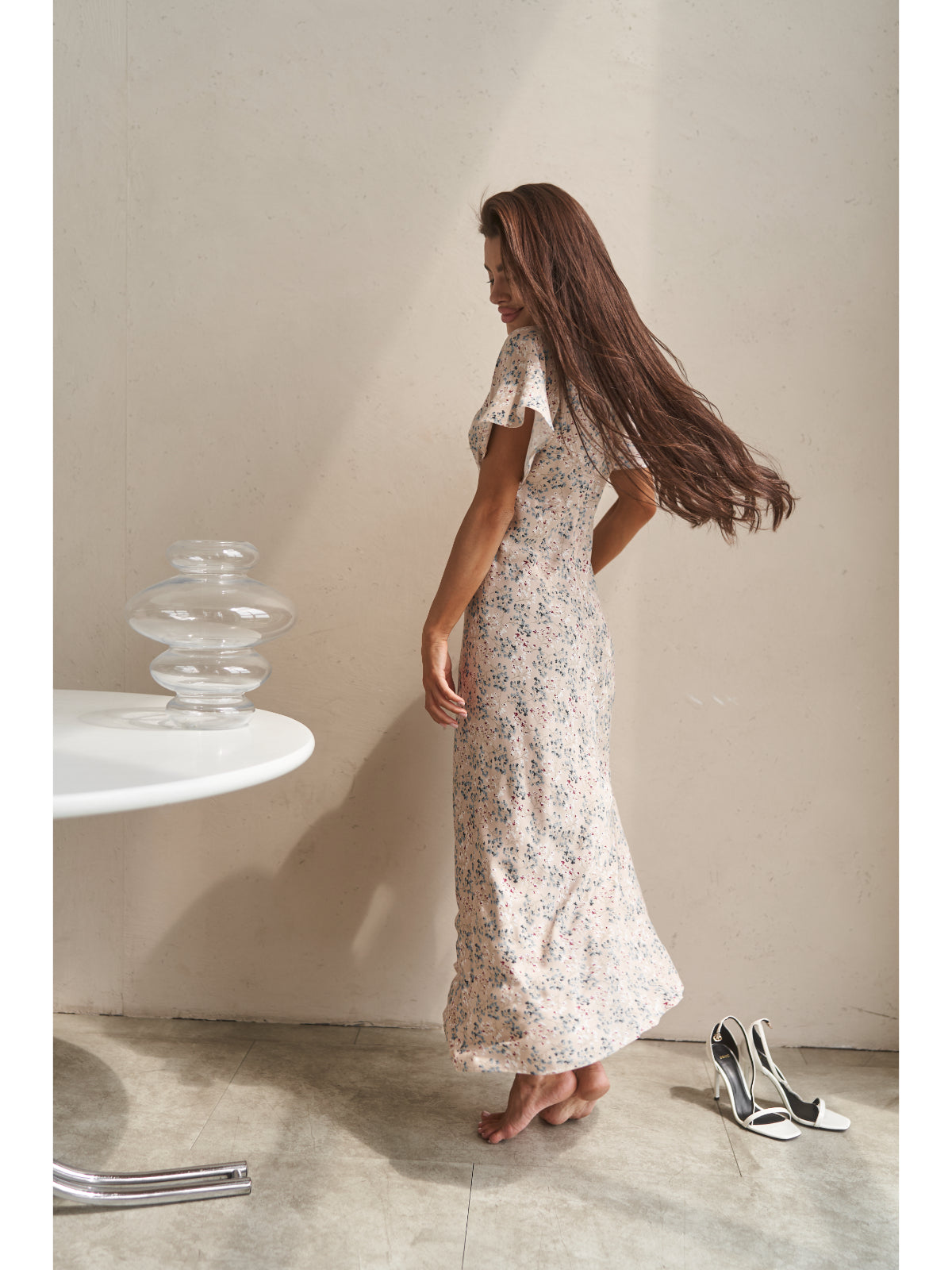 Cream cotton maxi dress with flowers - UFS.store.ua