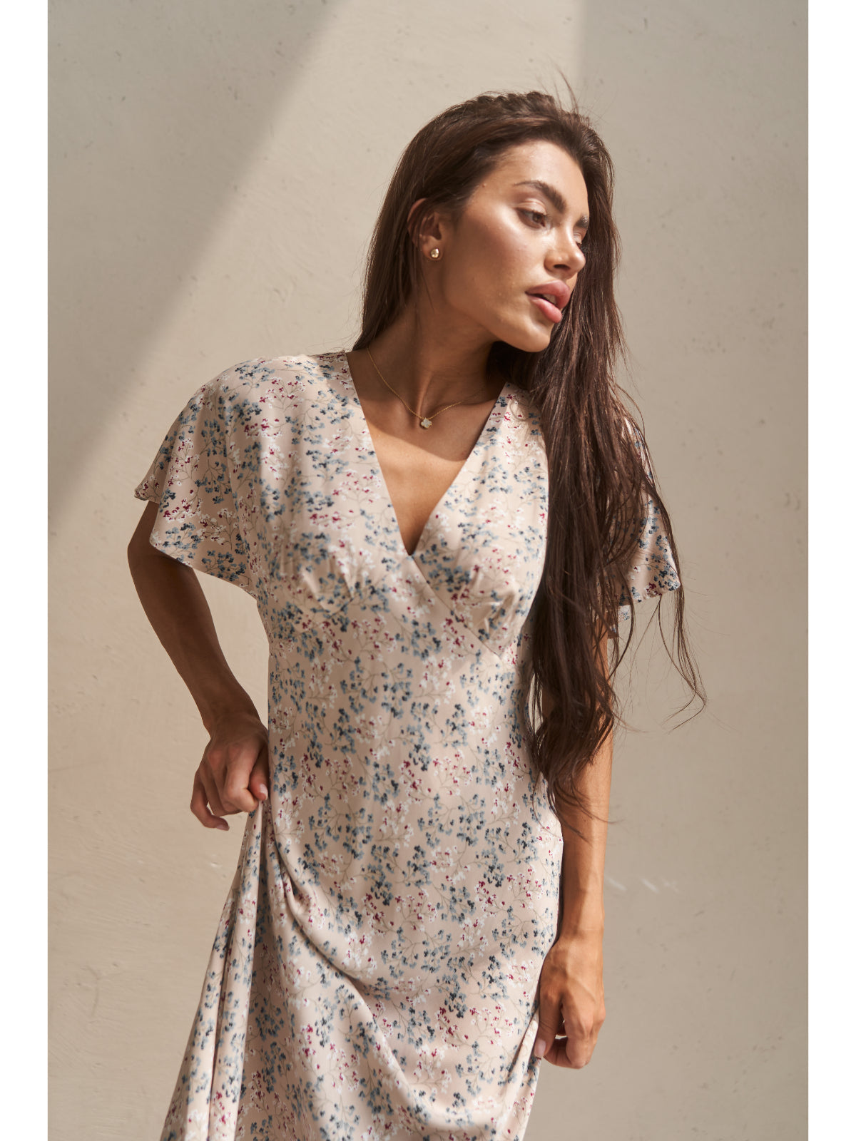 Cream cotton maxi dress with flowers - UFS.store.ua