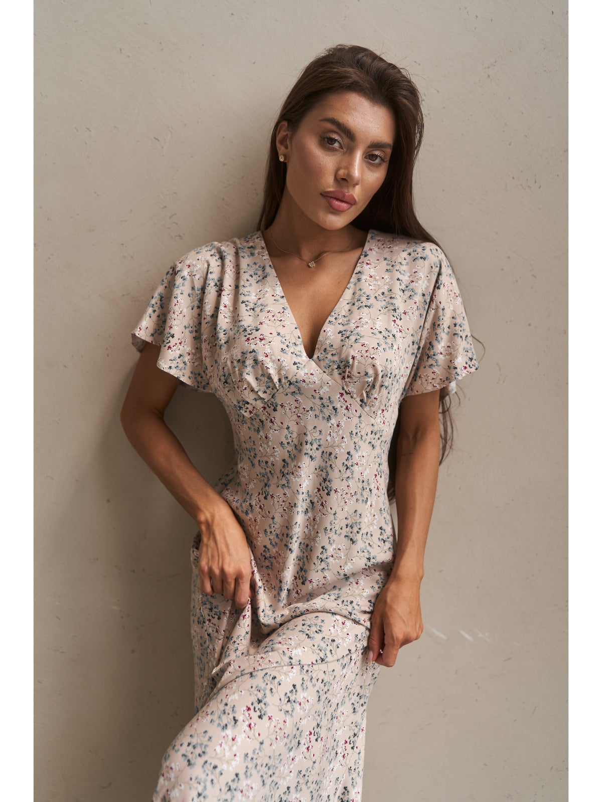 Cream cotton maxi dress with flowers - UFS.store.ua