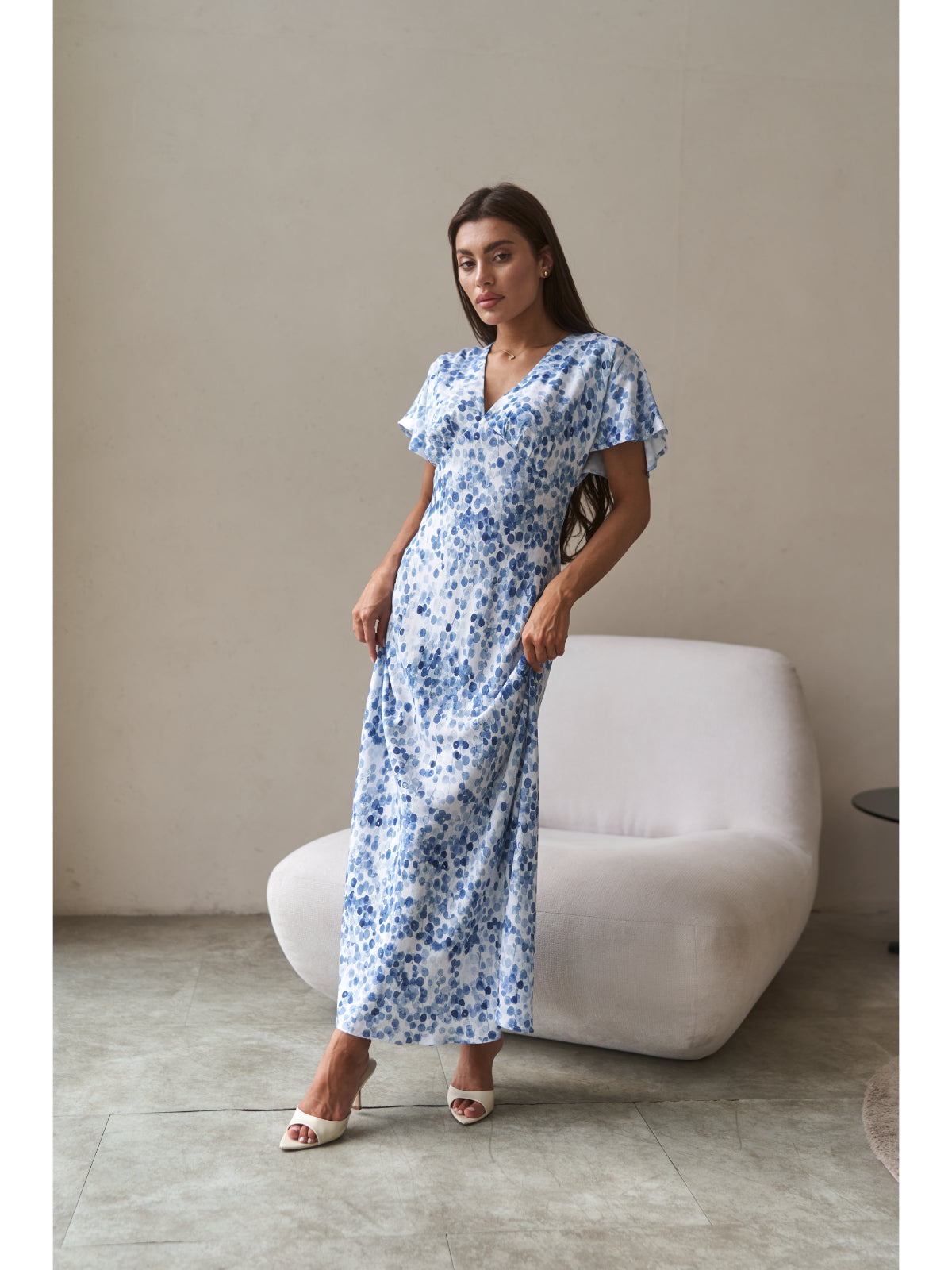 Cotton maxi dress blue watercolor - UFS.store.ua