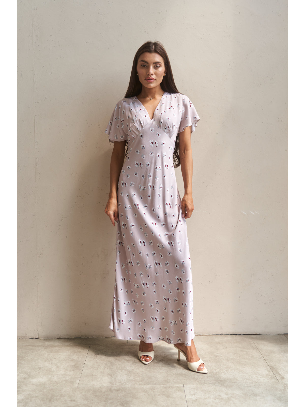 Powder cotton maxi dress with flowers - UFS.store.ua