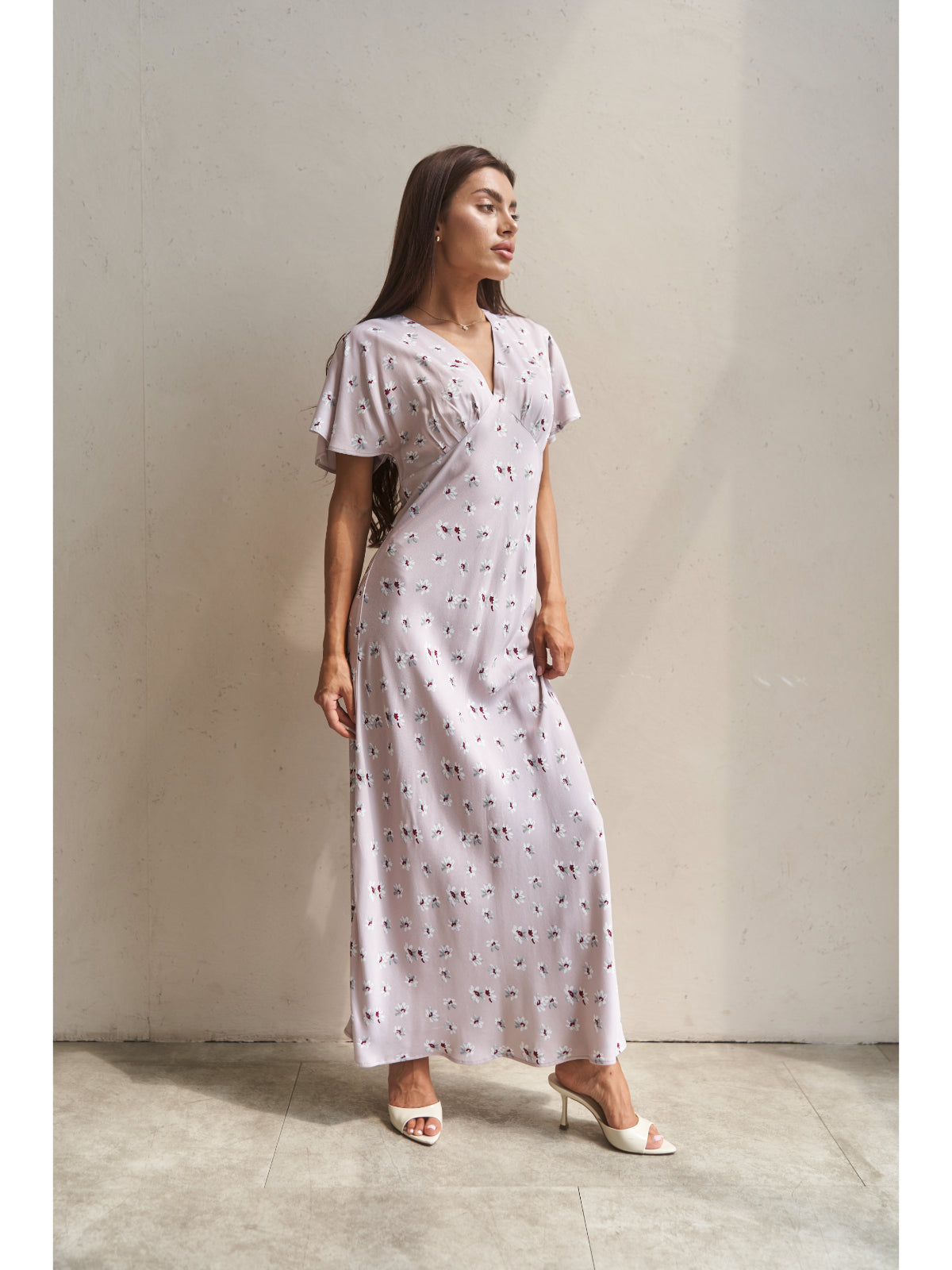 Powder cotton maxi dress with flowers - UFS.store.ua