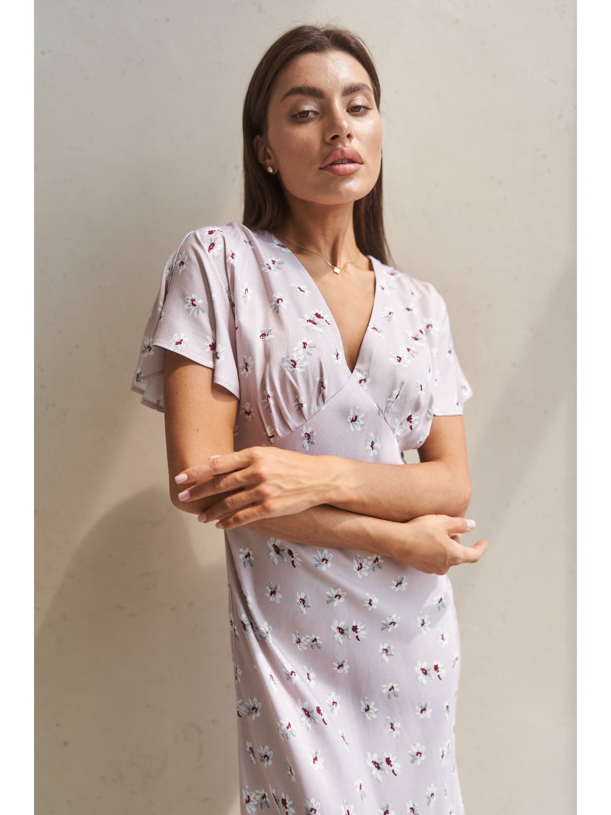 Powder cotton maxi dress with flowers - UFS.store.ua