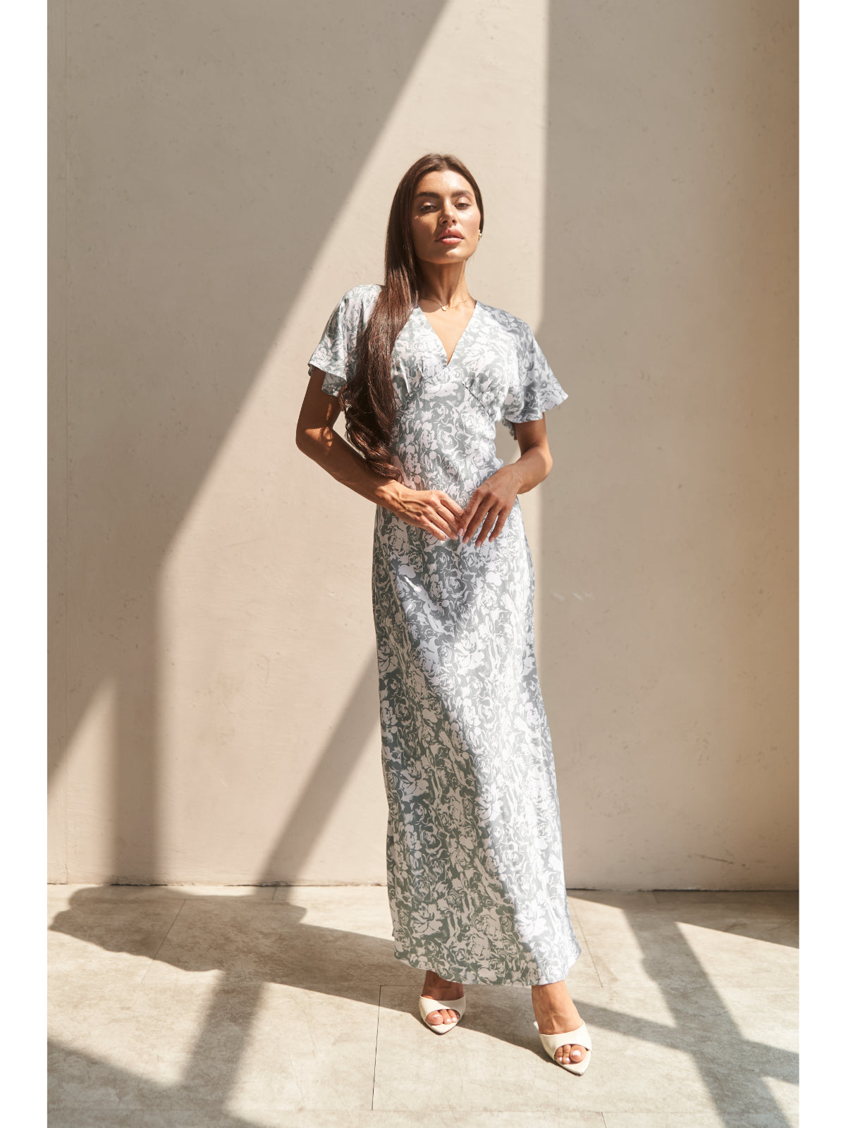 Grey floral print cotton maxi dress - UFS.store.ua