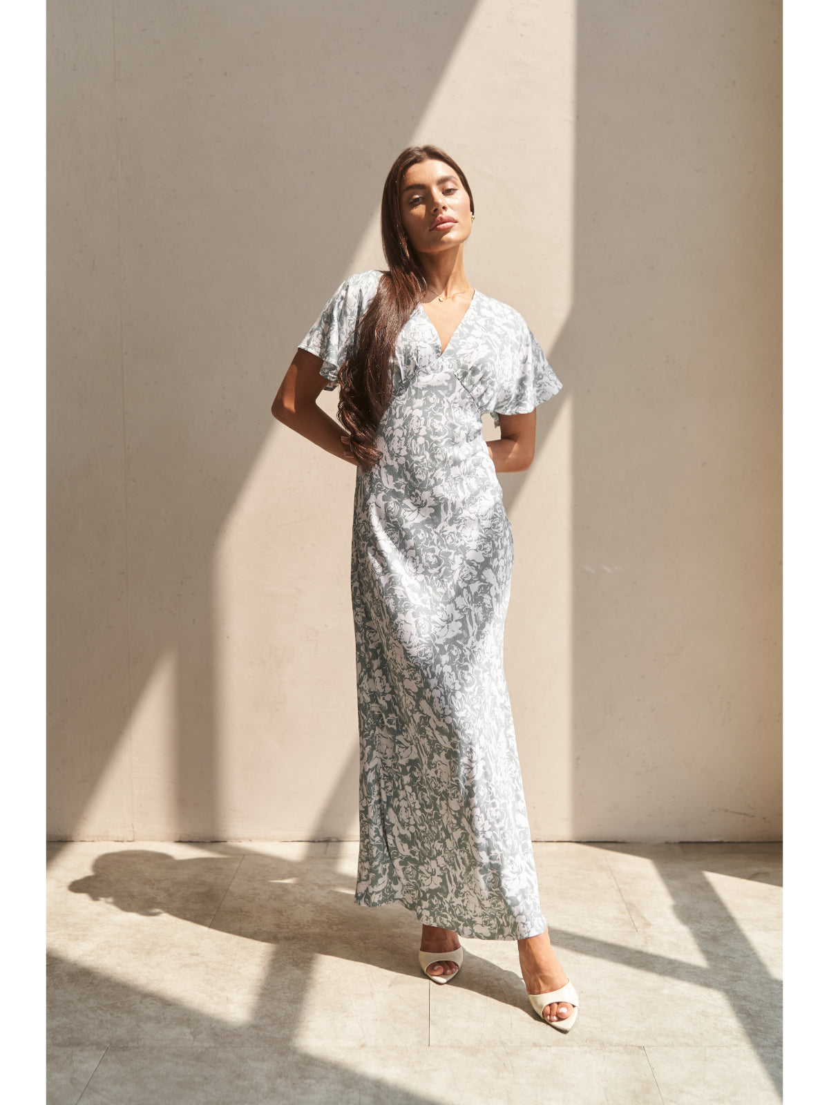Grey floral print cotton maxi dress - UFS.store.ua