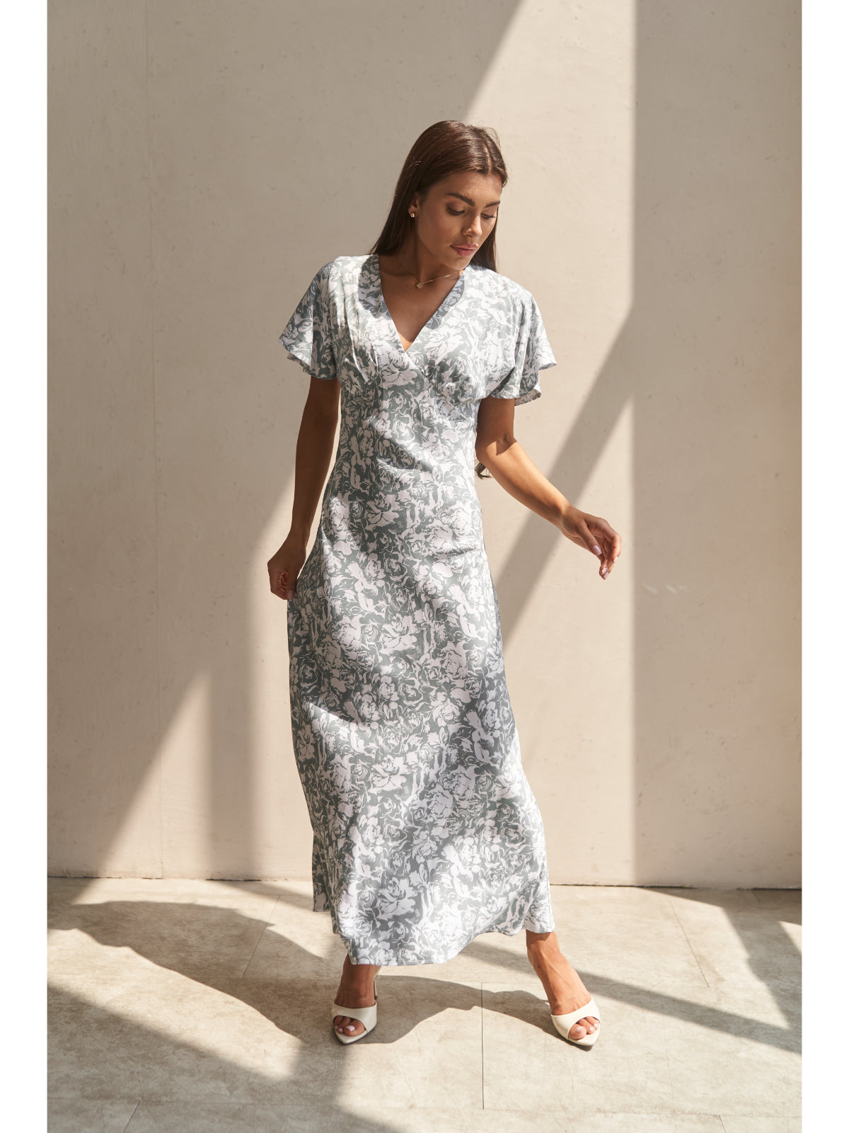 Grey floral print cotton maxi dress - UFS.store.ua