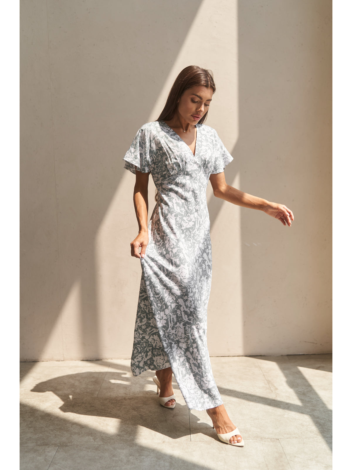Grey floral print cotton maxi dress - UFS.store.ua