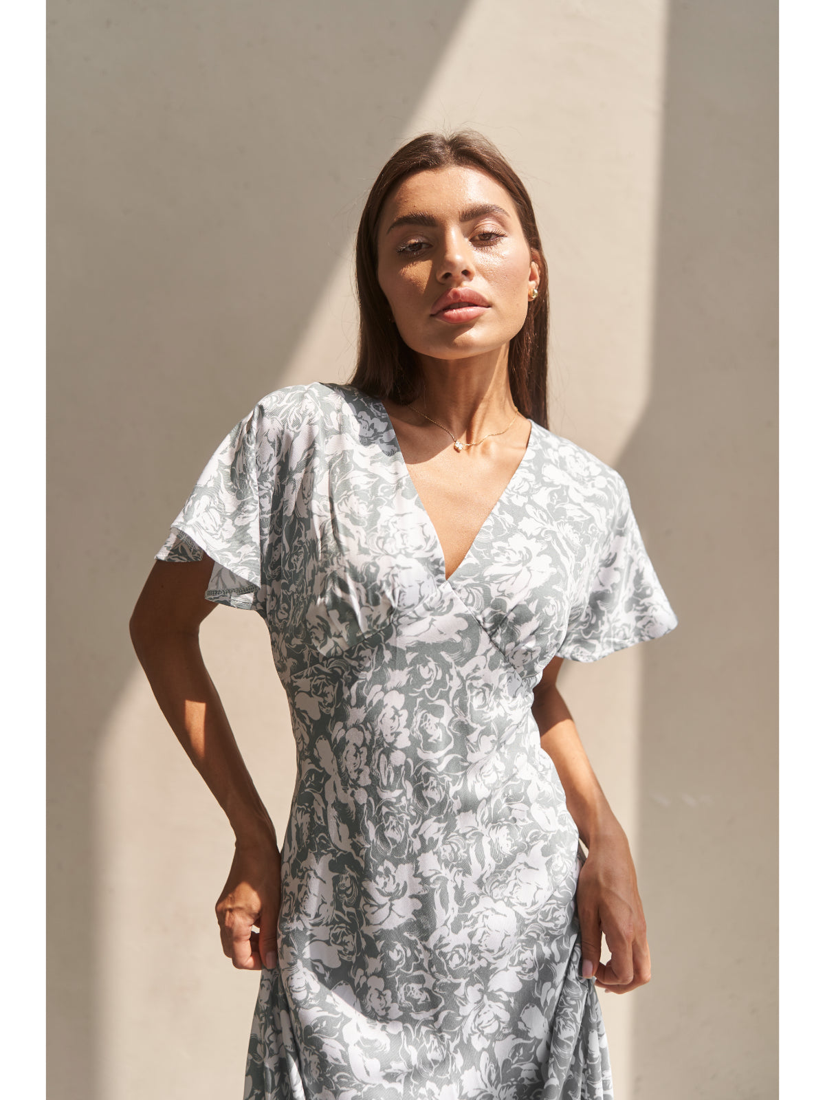 Grey floral print cotton maxi dress - UFS.store.ua