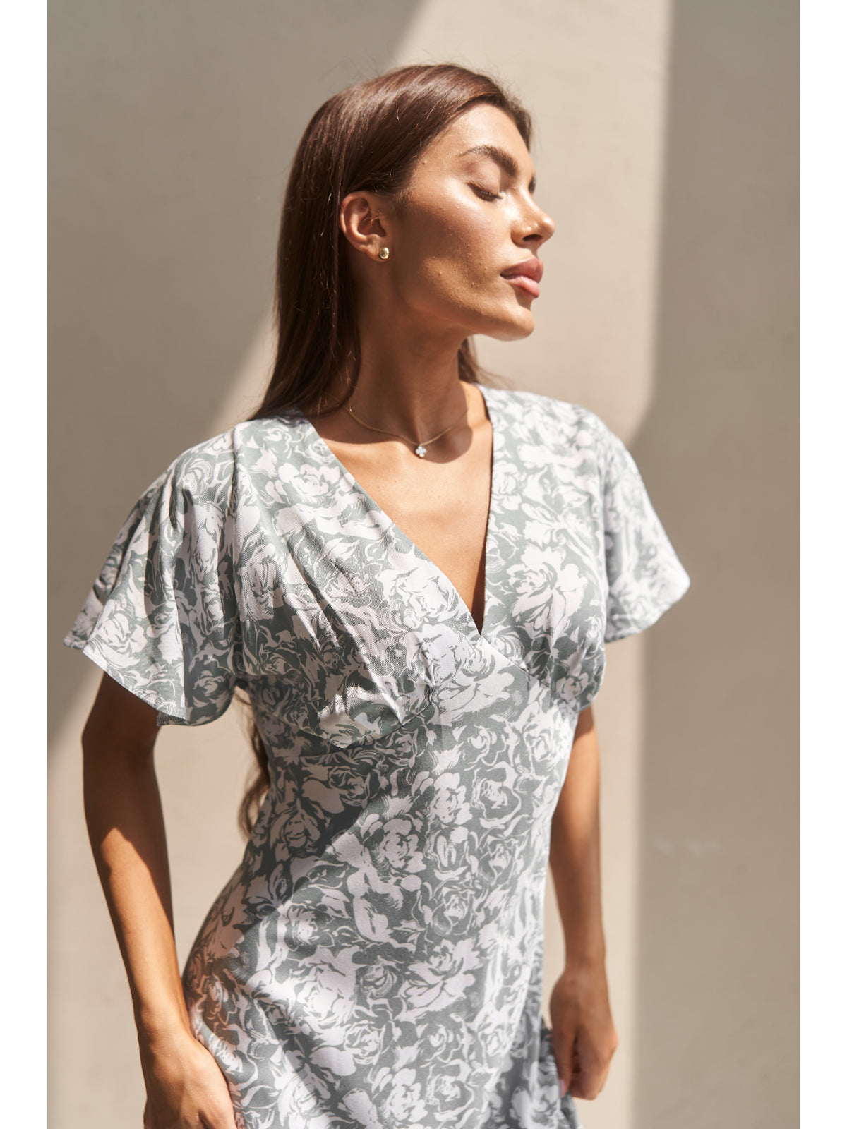 Grey floral print cotton maxi dress - UFS.store.ua