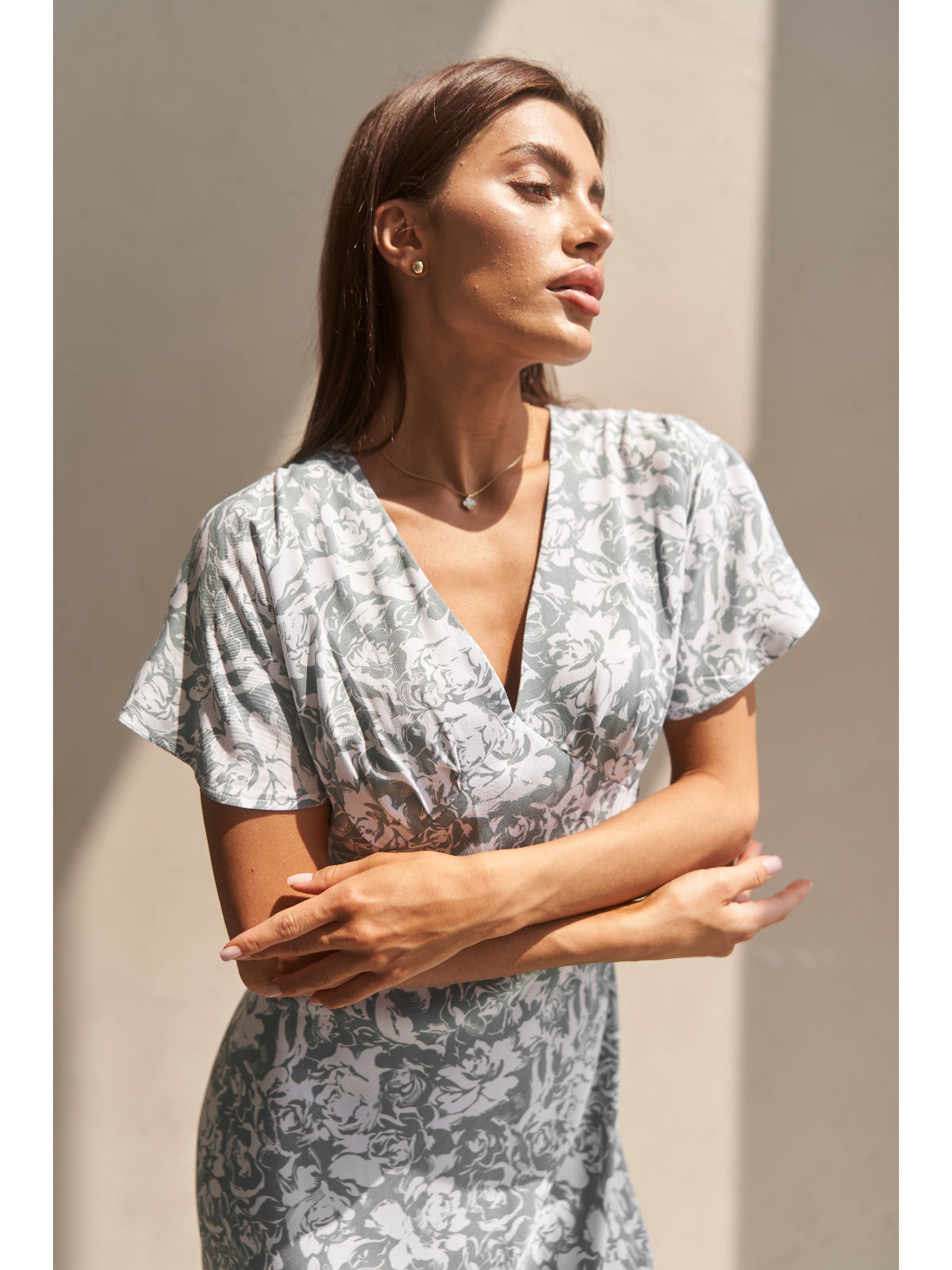 Grey floral print cotton maxi dress - UFS.store.ua